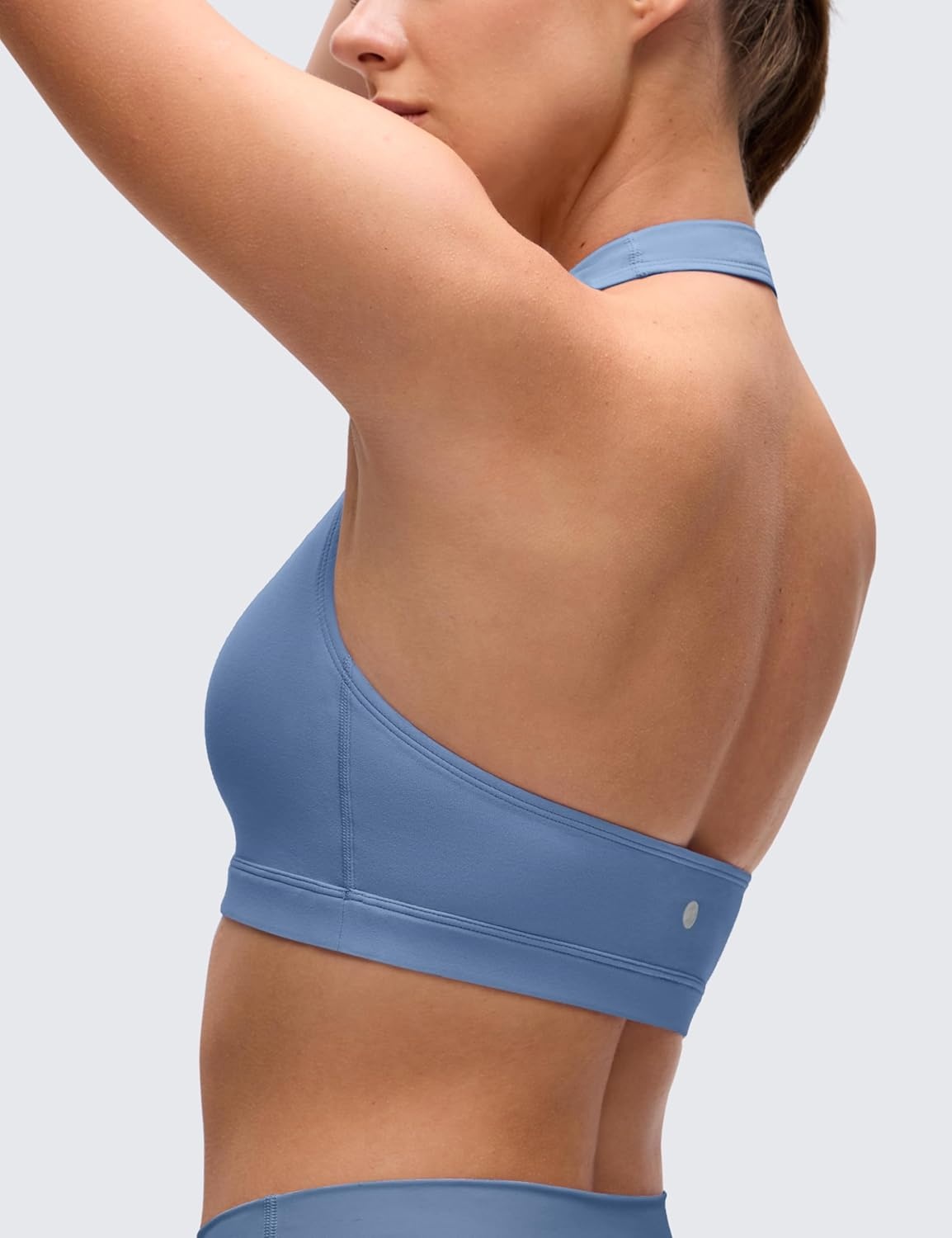 image:imageCRZ YOGA Butterluxe Halter Sports Bras for Women Scoop Neck Padded Open Back Yoga Crop Gym Tops Low ImpactOasis Blue