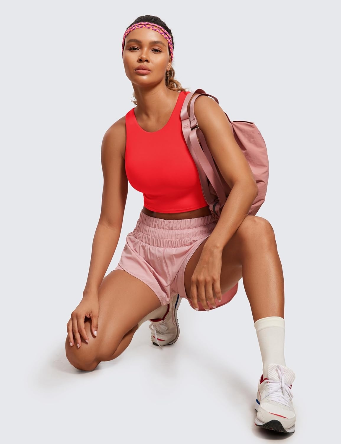 image:imageCRZ YOGA Butterluxe High Neck Crop Tank Tops for Women Racerback Padded Longline Sports Bras WorkoutDeep Red