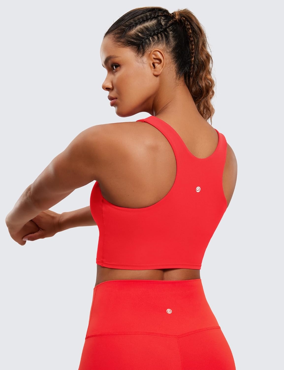 image:imageCRZ YOGA Butterluxe High Neck Crop Tank Tops for Women Racerback Padded Longline Sports Bras WorkoutDeep Red