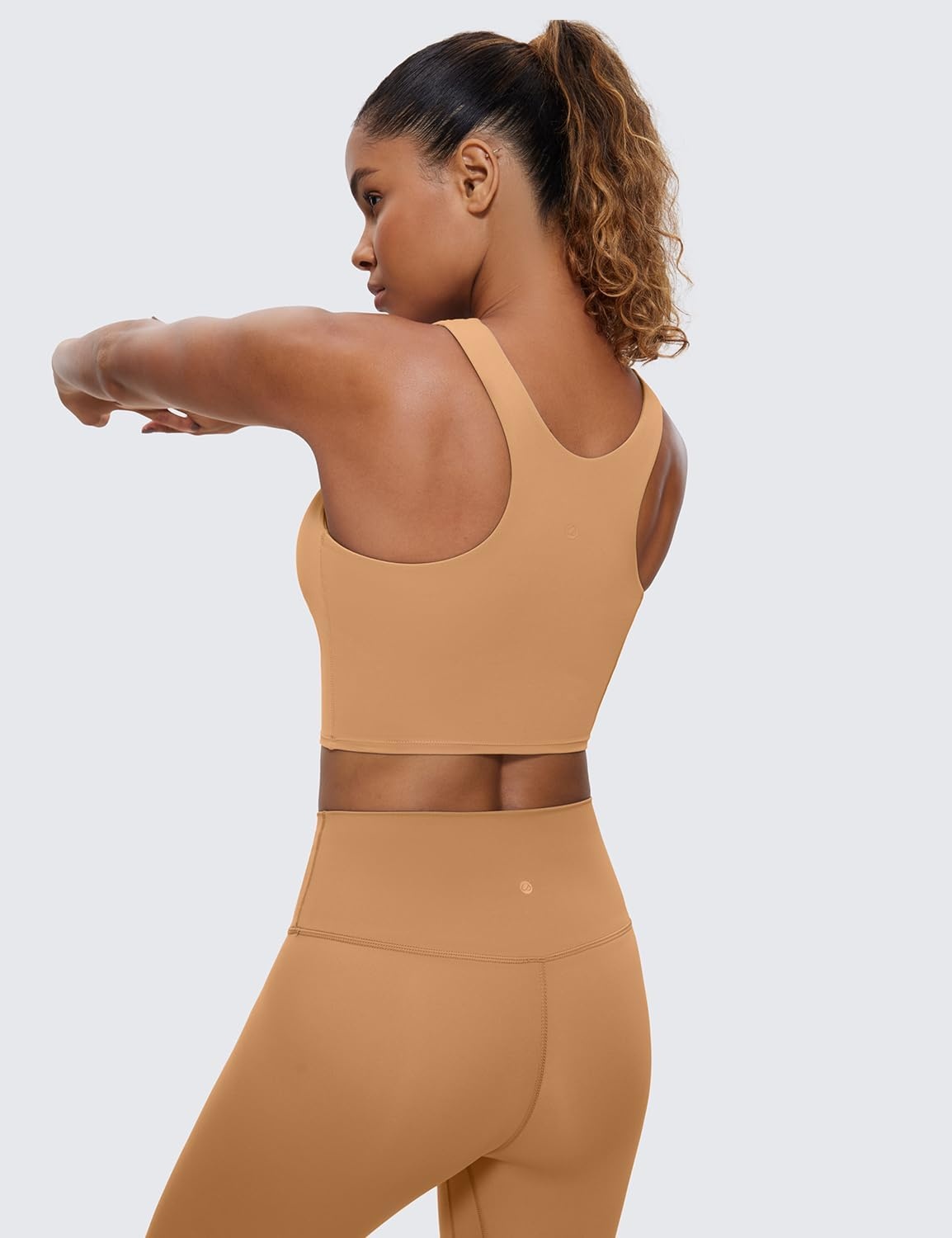 image:imageCRZ YOGA Butterluxe High Neck Crop Tank Tops for Women Racerback Padded Longline Sports Bras WorkoutDoe Brown