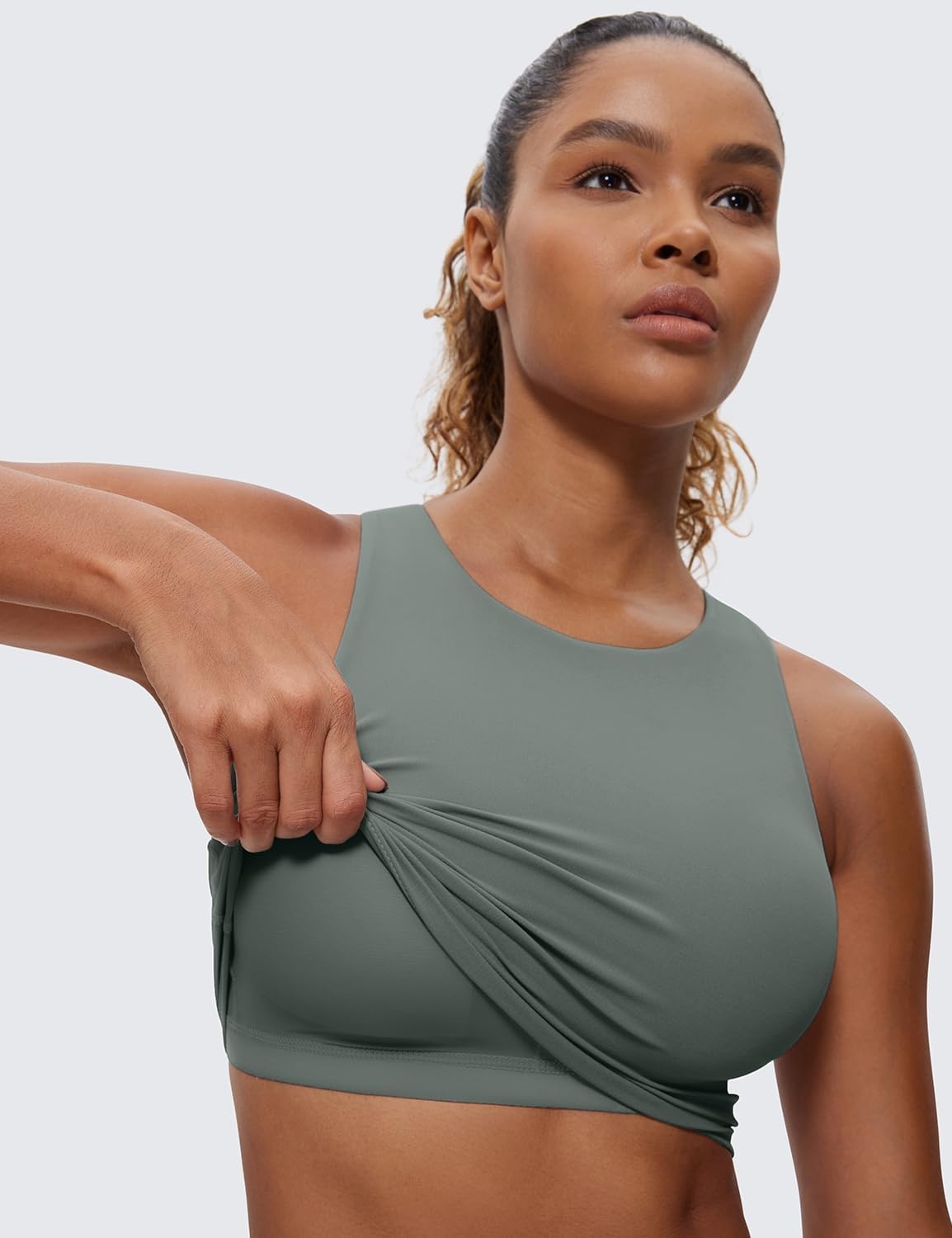 image:imageCRZ YOGA Butterluxe High Neck Crop Tank Tops for Women Racerback Padded Longline Sports Bras WorkoutGrey Sage