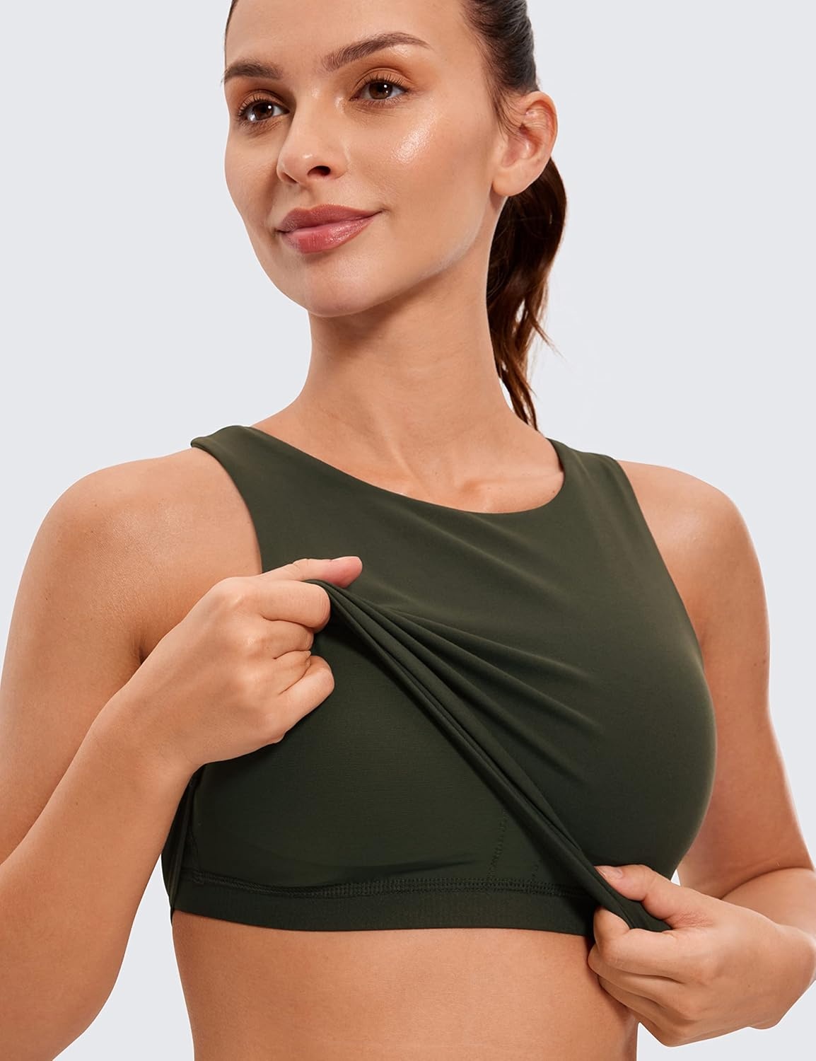 image:imageCRZ YOGA Butterluxe High Neck Crop Tank Tops for Women Racerback Padded Longline Sports Bras WorkoutOlive Green
