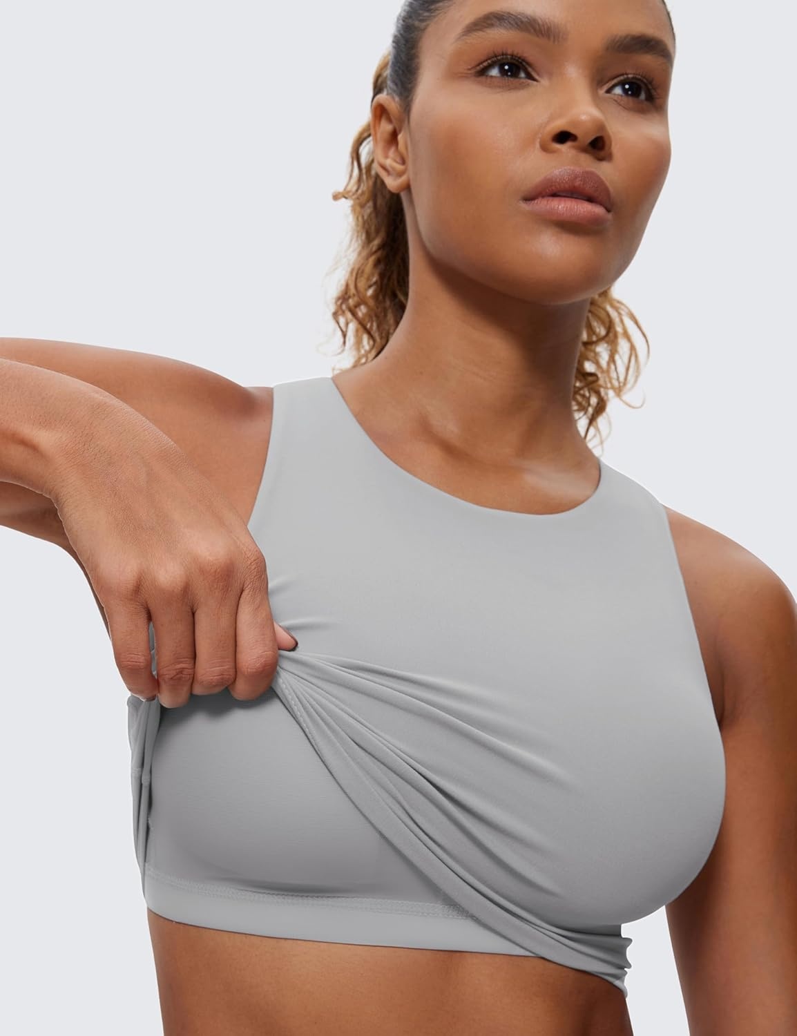 image:imageCRZ YOGA Butterluxe High Neck Crop Tank Tops for Women Racerback Padded Longline Sports Bras WorkoutRhino Grey