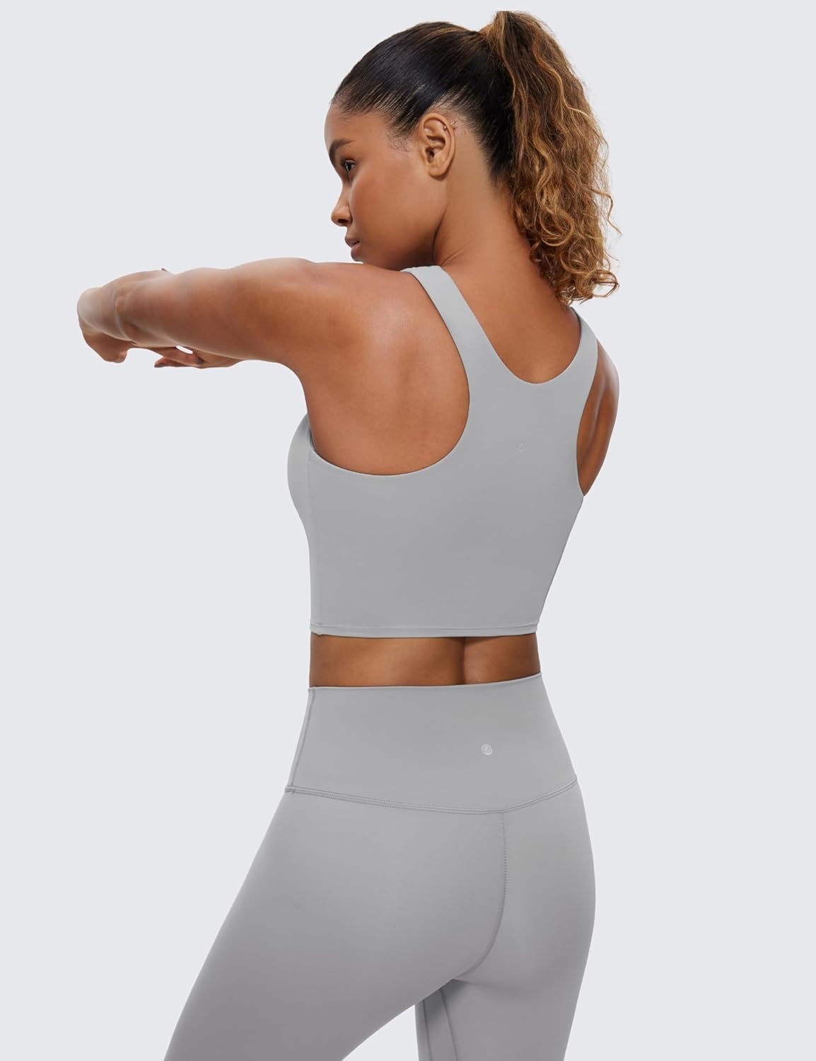 image:imageCRZ YOGA Butterluxe High Neck Crop Tank Tops for Women Racerback Padded Longline Sports Bras WorkoutRhino Grey