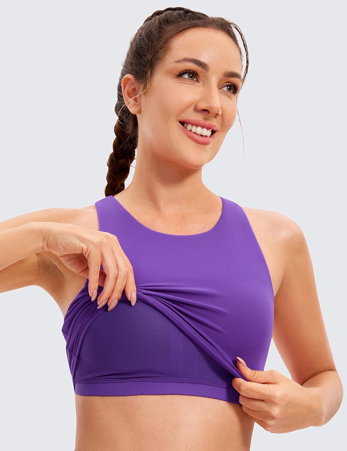 image:imageCRZ YOGA Butterluxe High Neck Crop Tank Tops for Women Racerback Padded Longline Sports Bras WorkoutRoyal Lilac