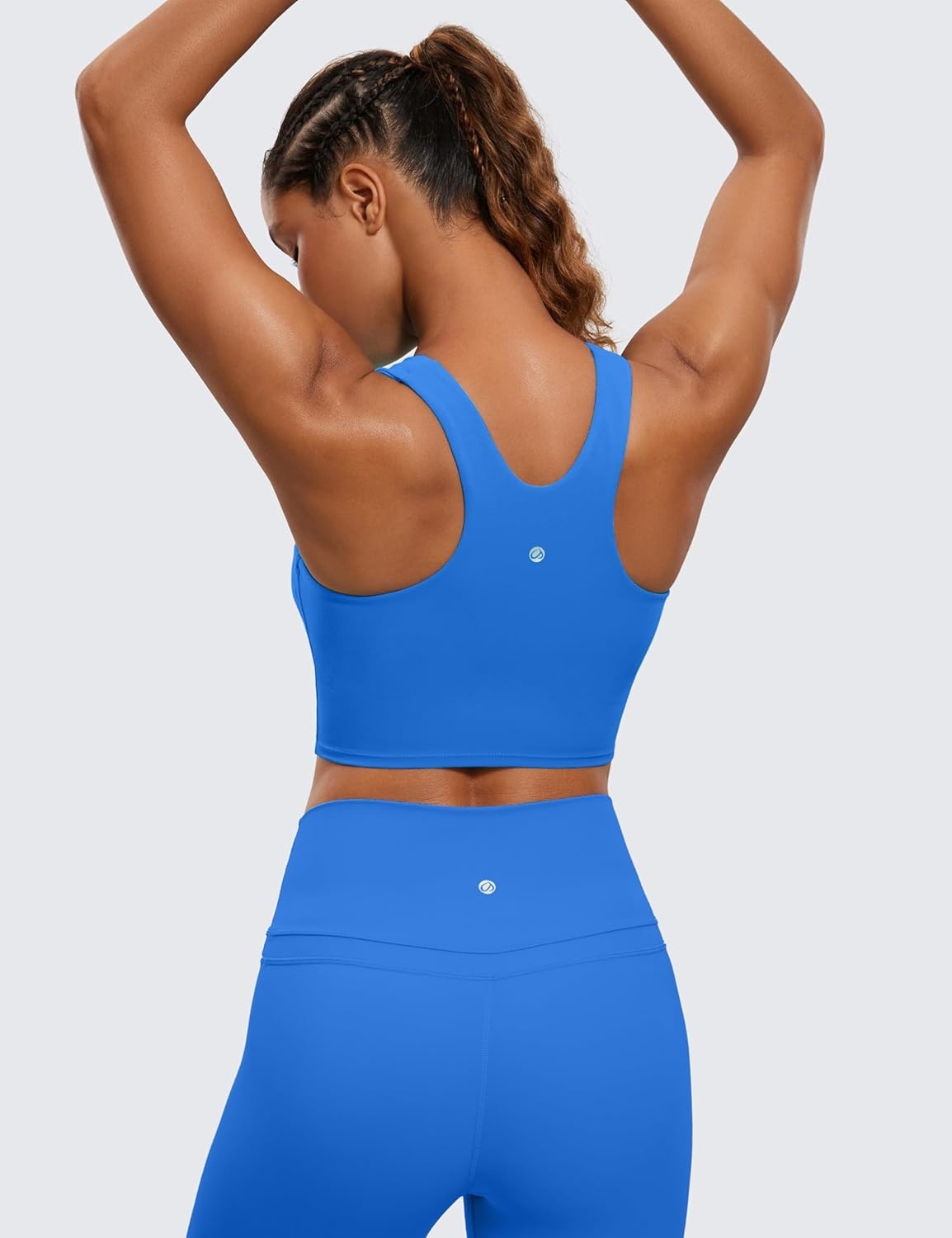 image:imageCRZ YOGA Butterluxe High Neck Crop Tank Tops for Women Racerback Padded Longline Sports Bras WorkoutSparkle Blue