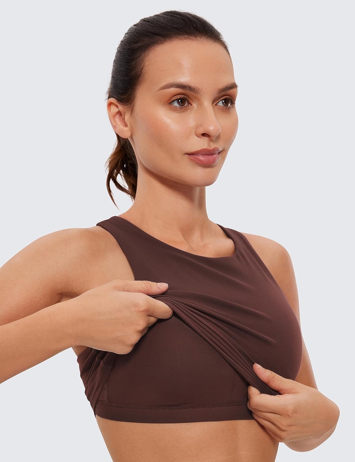 image:imageCRZ YOGA Butterluxe High Neck Crop Tank Tops for Women Racerback Padded Longline Sports Bras WorkoutTaupe