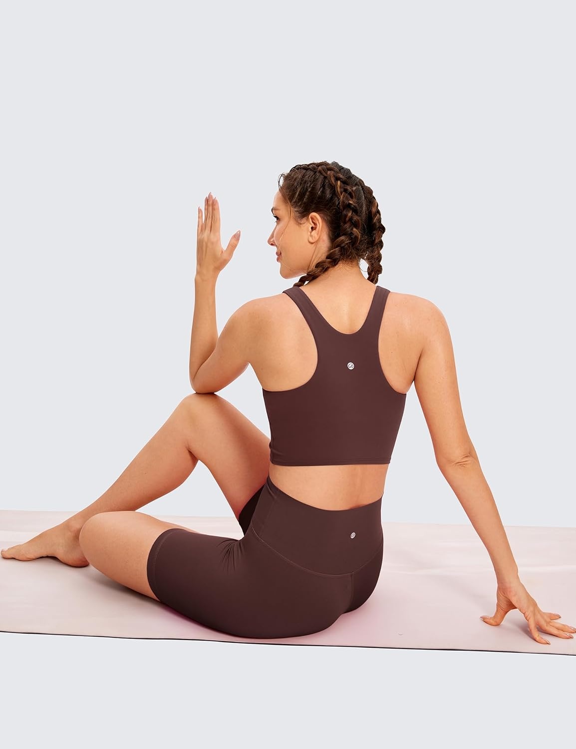 image:imageCRZ YOGA Butterluxe High Neck Crop Tank Tops for Women Racerback Padded Longline Sports Bras WorkoutTaupe