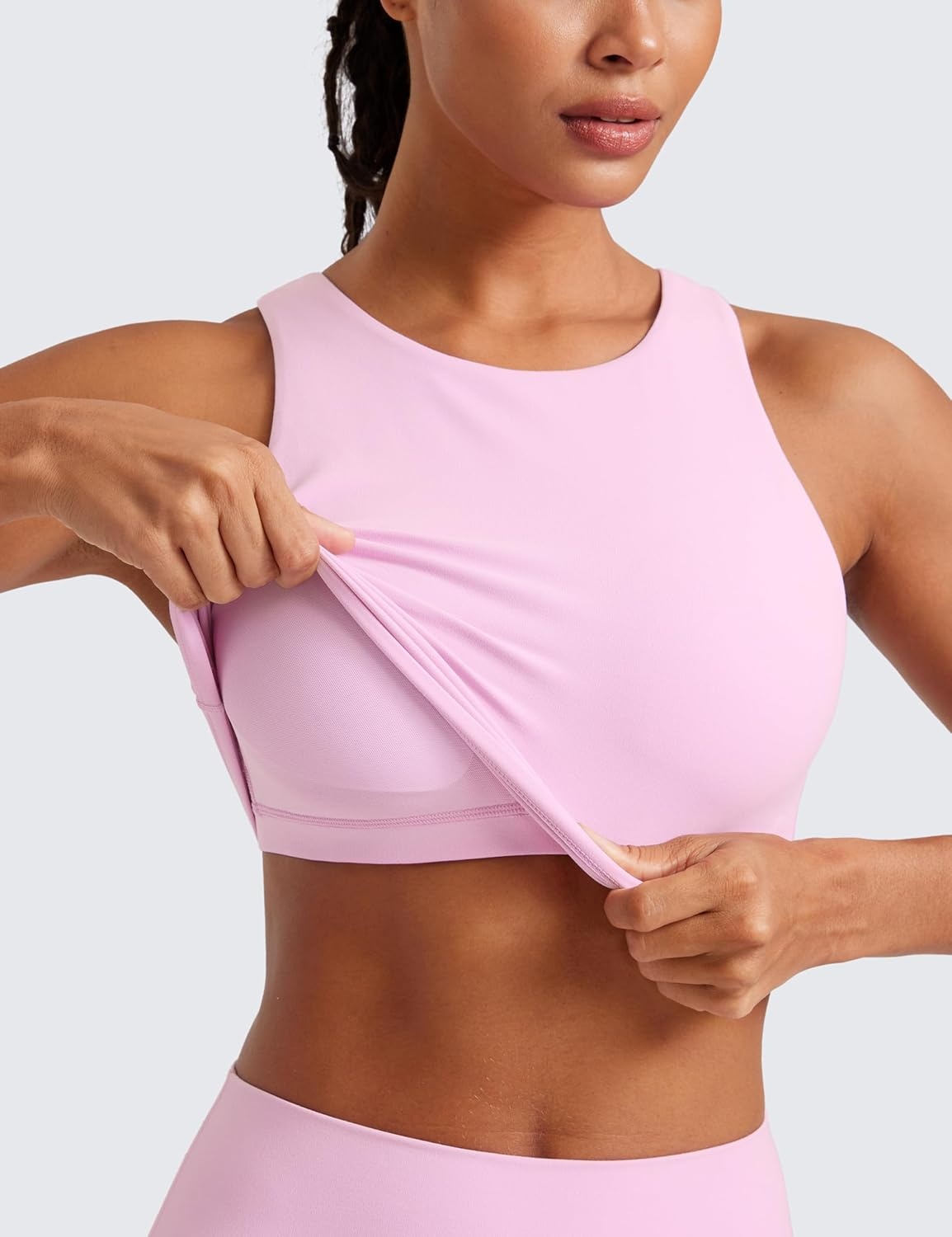 image:imageCRZ YOGA Butterluxe High Neck Crop Tank Tops for Women Racerback Padded Longline Sports Bras WorkoutVita Pink