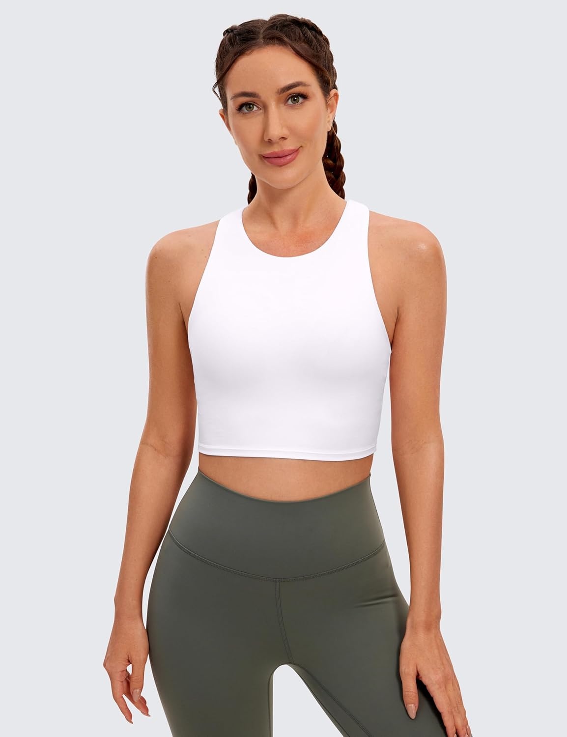 image:imageCRZ YOGA Butterluxe High Neck Crop Tank Tops for Women Racerback Padded Longline Sports Bras WorkoutWhite