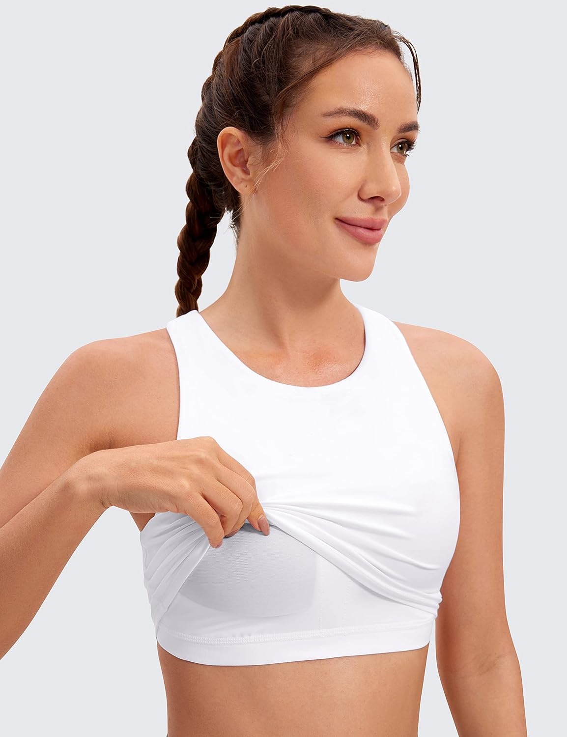 image:imageCRZ YOGA Butterluxe High Neck Crop Tank Tops for Women Racerback Padded Longline Sports Bras WorkoutWhite
