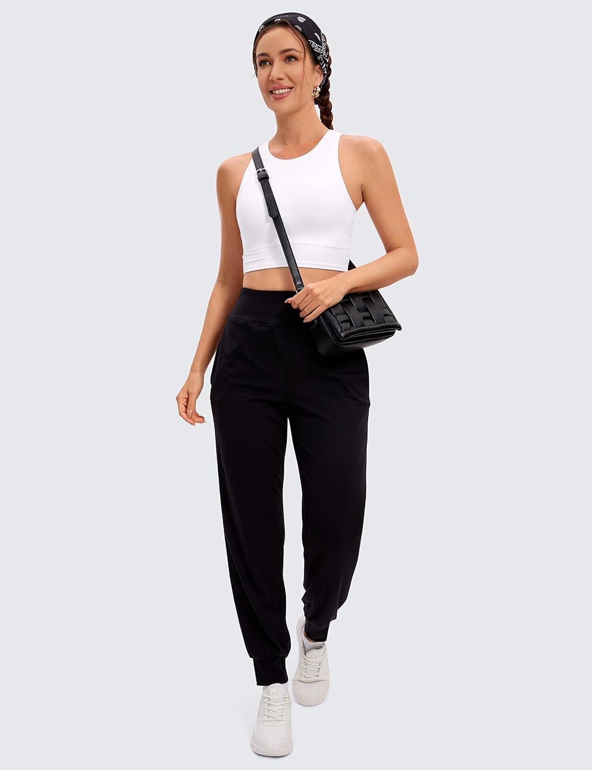 image:imageCRZ YOGA Butterluxe High Neck Crop Tank Tops for Women Racerback Padded Longline Sports Bras WorkoutWhite