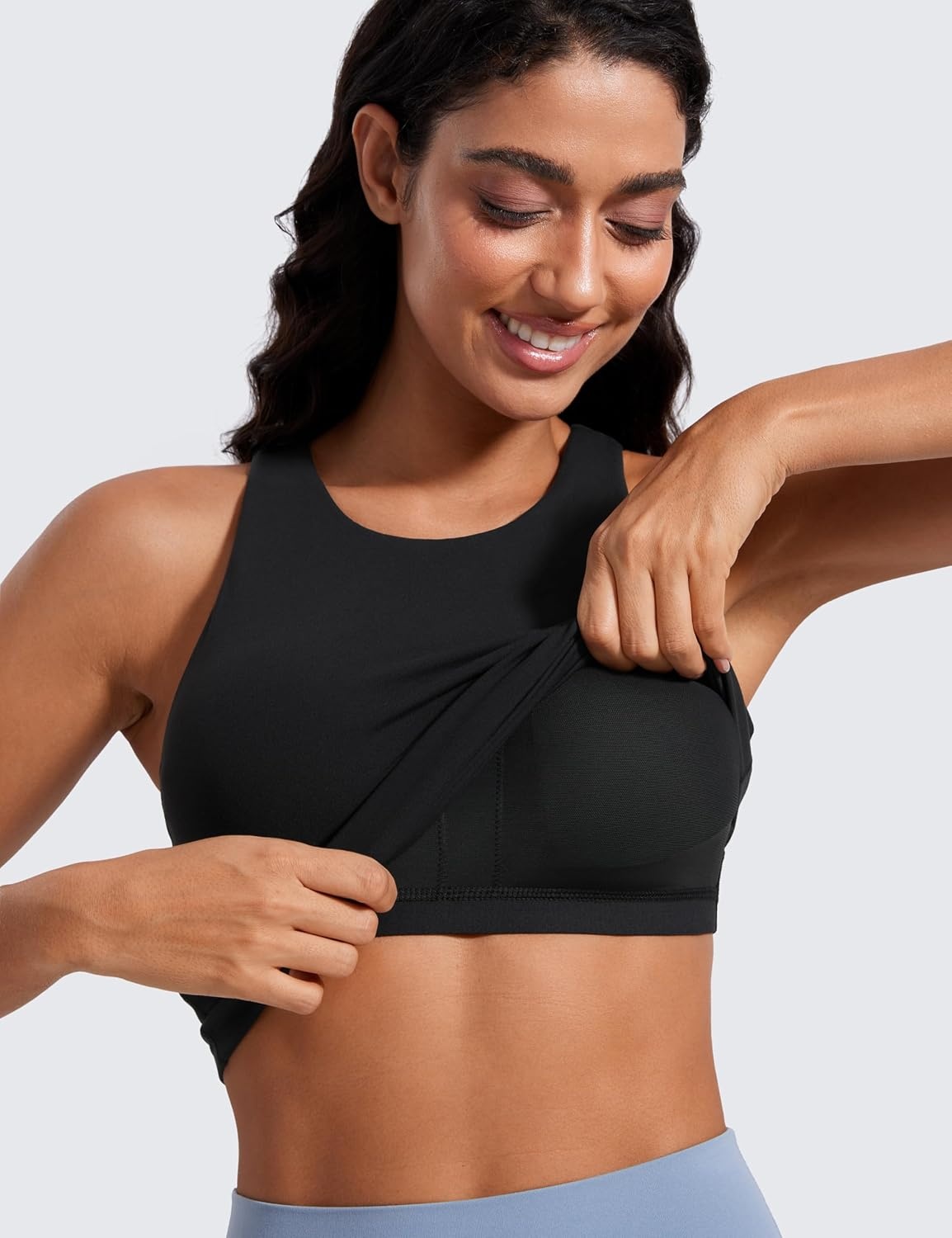 image:imageCRZ YOGA Butterluxe High Neck Tank Tops for Women Racerback Workout Padded Yoga Athletic Camisole with Built in BraBlack