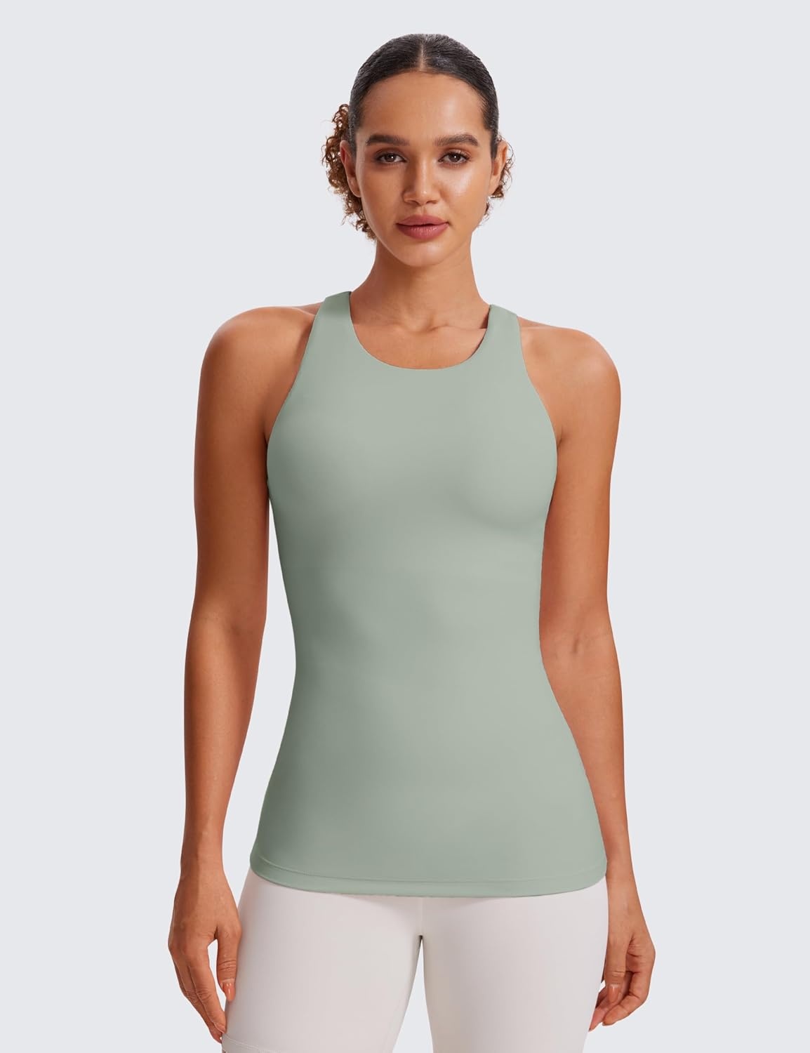 image:imageCRZ YOGA Butterluxe High Neck Tank Tops for Women Racerback Workout Padded Yoga Athletic Camisole with Built in BraGreen Palm Court