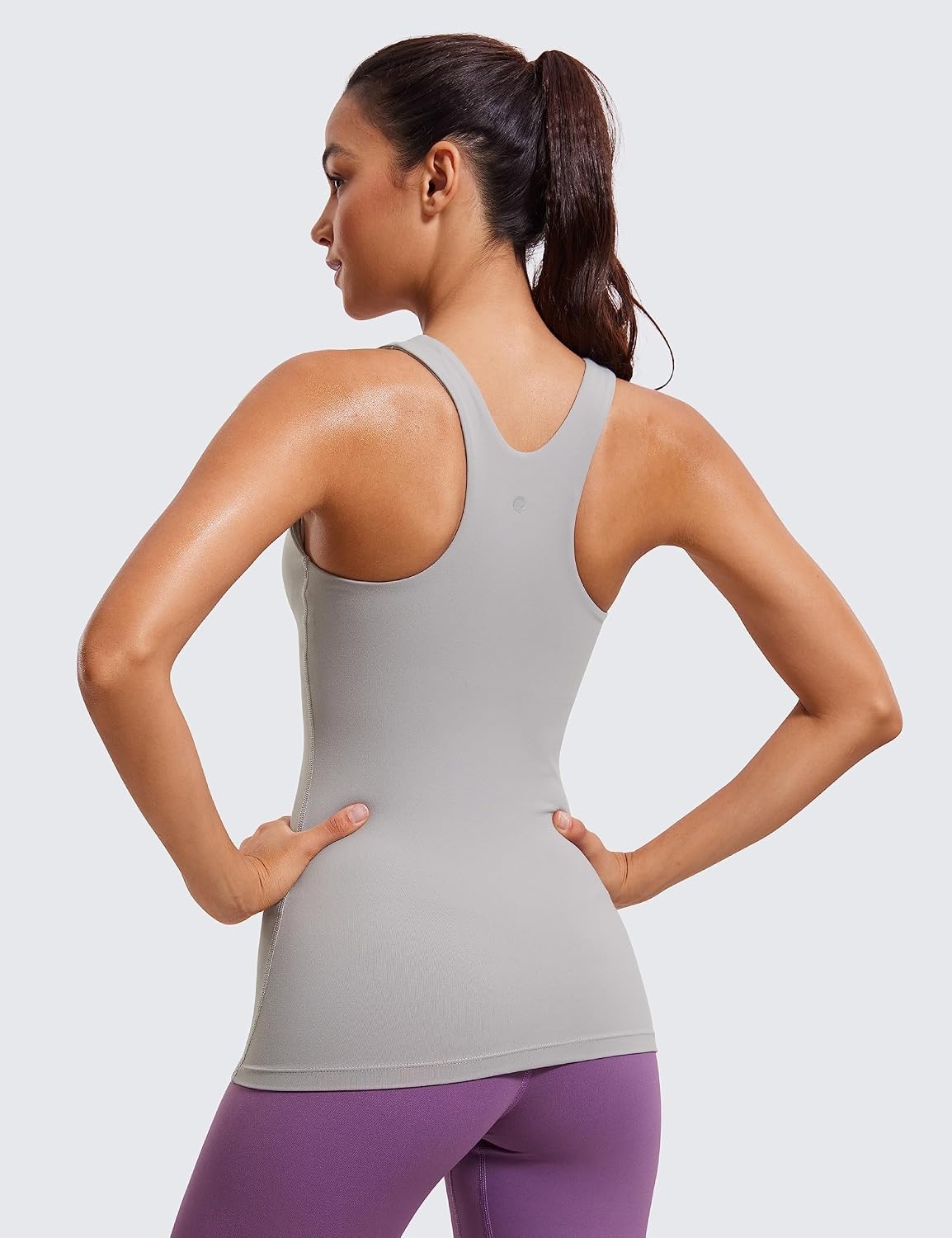 image:imageCRZ YOGA Butterluxe High Neck Tank Tops for Women Racerback Workout Padded Yoga Athletic Camisole with Built in BraGull Gray
