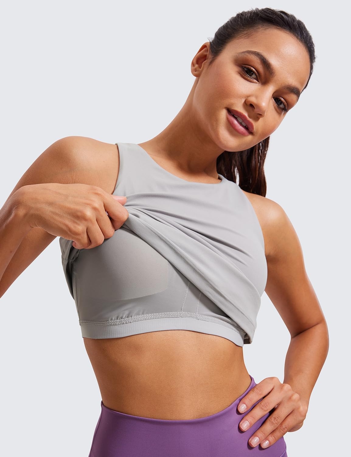 image:imageCRZ YOGA Butterluxe High Neck Tank Tops for Women Racerback Workout Padded Yoga Athletic Camisole with Built in BraGull Gray