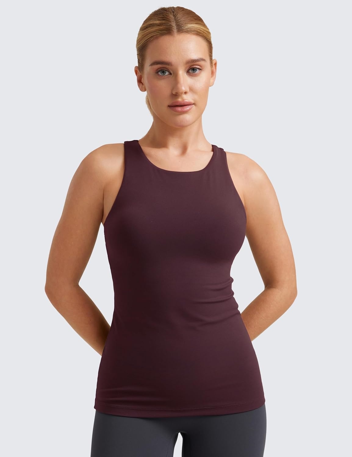image:imageCRZ YOGA Butterluxe High Neck Tank Tops for Women Racerback Workout Padded Yoga Athletic Camisole with Built in BraRipe Plum