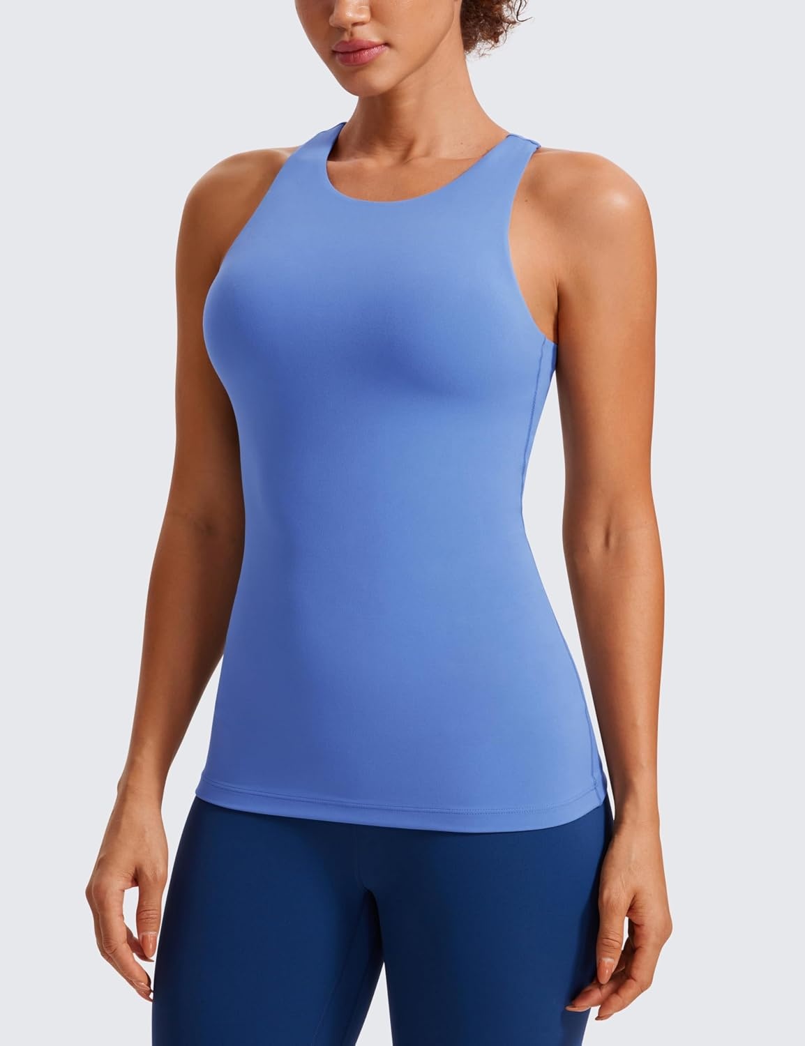 image:imageCRZ YOGA Butterluxe High Neck Tank Tops for Women Racerback Workout Padded Yoga Athletic Camisole with Built in BraWild Indigo