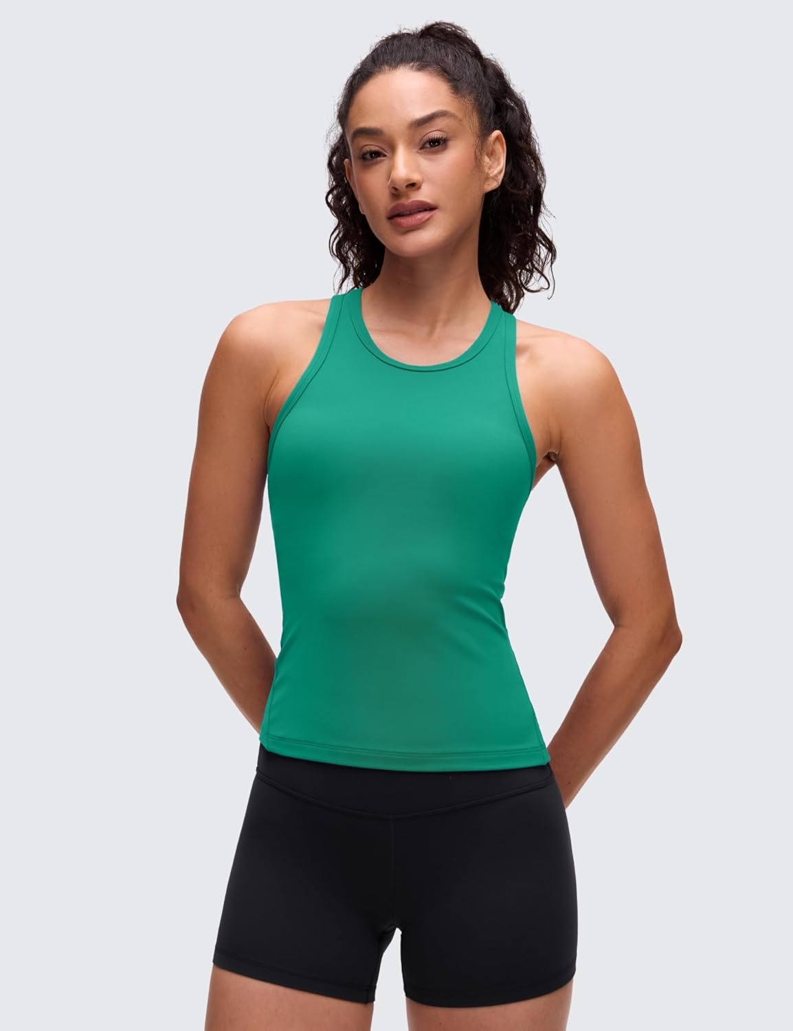 image:imageCRZ YOGA Butterluxe High Neck Tank Tops for Women Yoga Workout Athletic Gym Camisole Racerback Sleeveless ShirtsCascadia Green