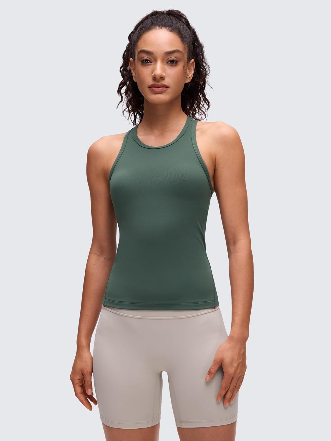 image:imageCRZ YOGA Butterluxe High Neck Tank Tops for Women Yoga Workout Athletic Gym Camisole Racerback Sleeveless ShirtsDark Forest Green
