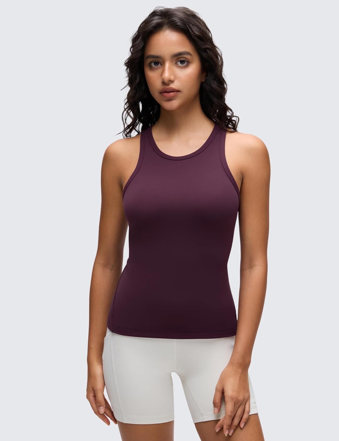 image:imageCRZ YOGA Butterluxe High Neck Tank Tops for Women Yoga Workout Athletic Gym Camisole Racerback Sleeveless ShirtsDeep Purple