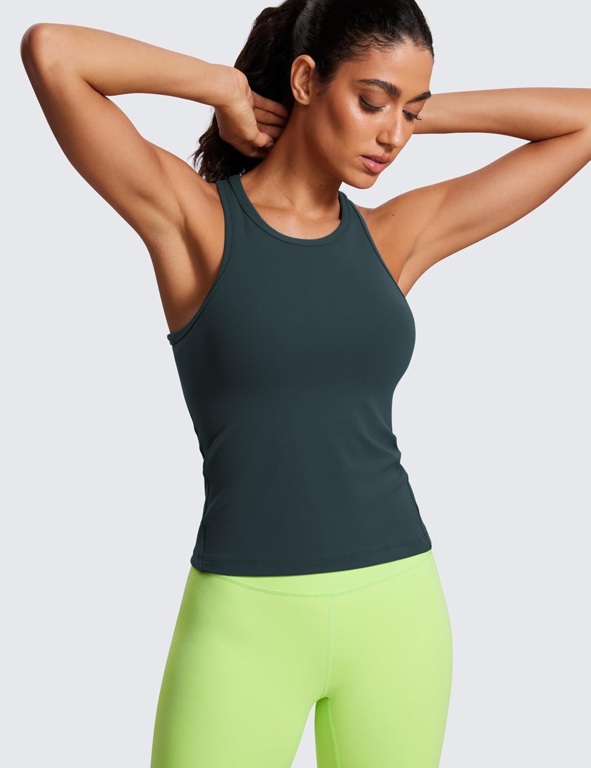 image:imageCRZ YOGA Butterluxe High Neck Tank Tops for Women Yoga Workout Athletic Gym Camisole Racerback Sleeveless ShirtsForest Dark Green