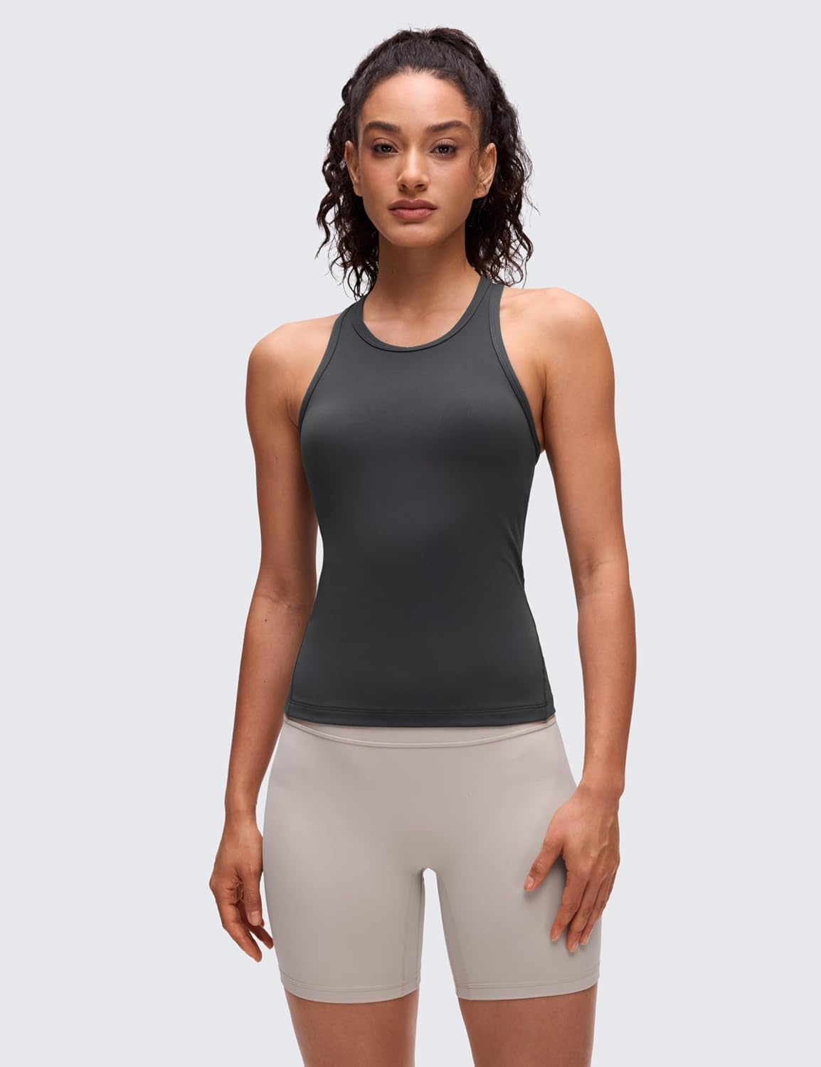 image:imageCRZ YOGA Butterluxe High Neck Tank Tops for Women Yoga Workout Athletic Gym Camisole Racerback Sleeveless ShirtsMysterious Grey
