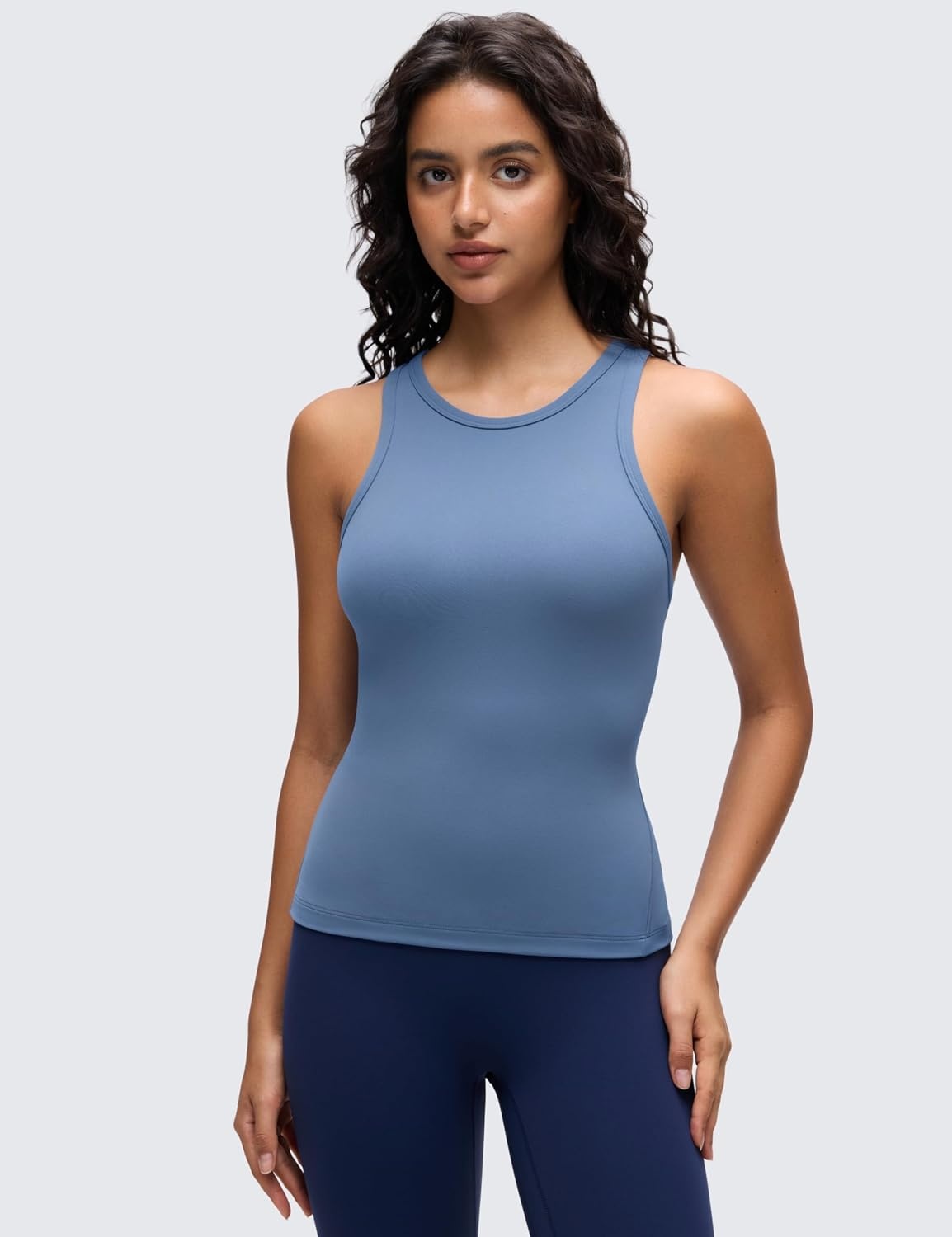image:imageCRZ YOGA Butterluxe High Neck Tank Tops for Women Yoga Workout Athletic Gym Camisole Racerback Sleeveless ShirtsOasis Blue