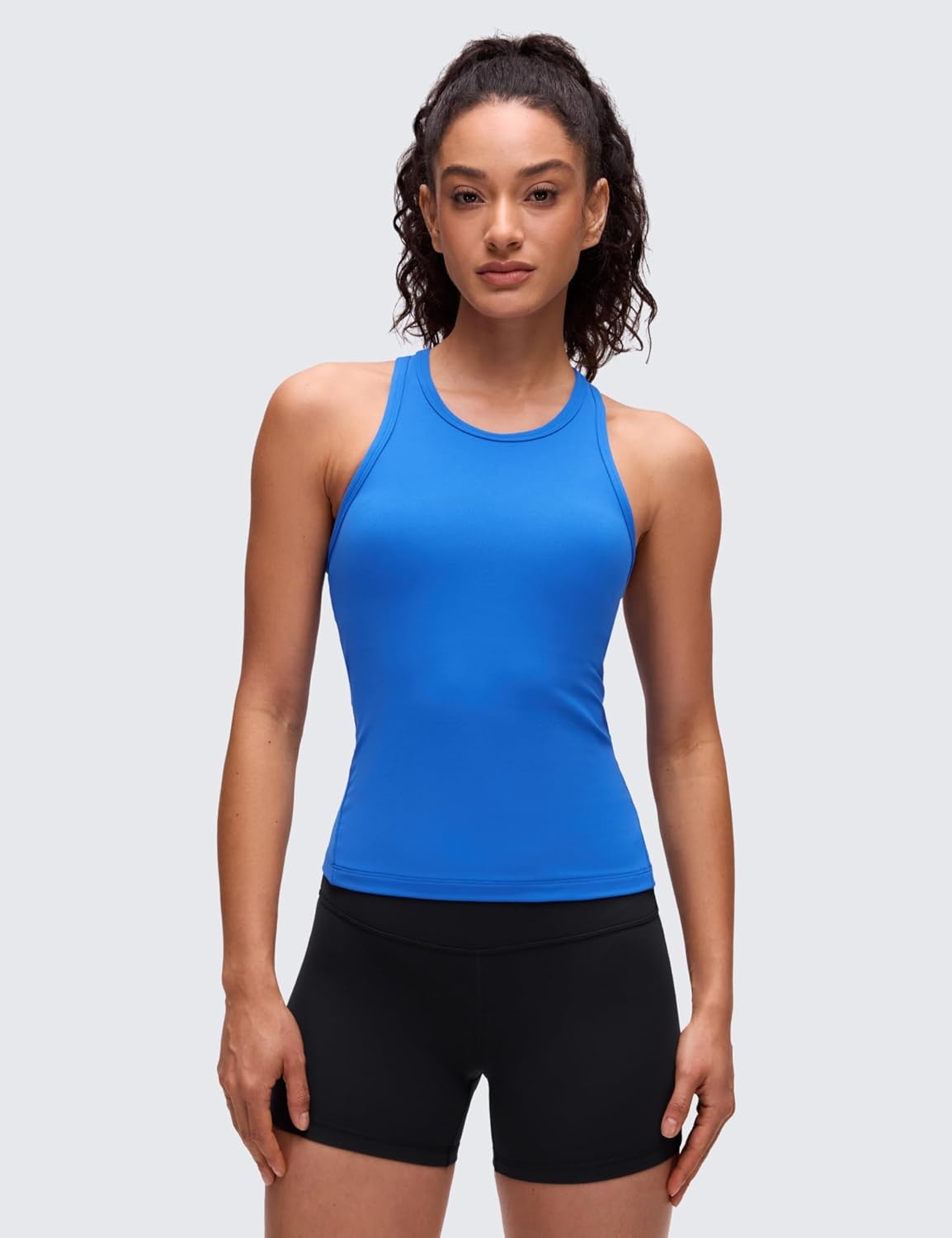 image:imageCRZ YOGA Butterluxe High Neck Tank Tops for Women Yoga Workout Athletic Gym Camisole Racerback Sleeveless ShirtsSparkle Blue