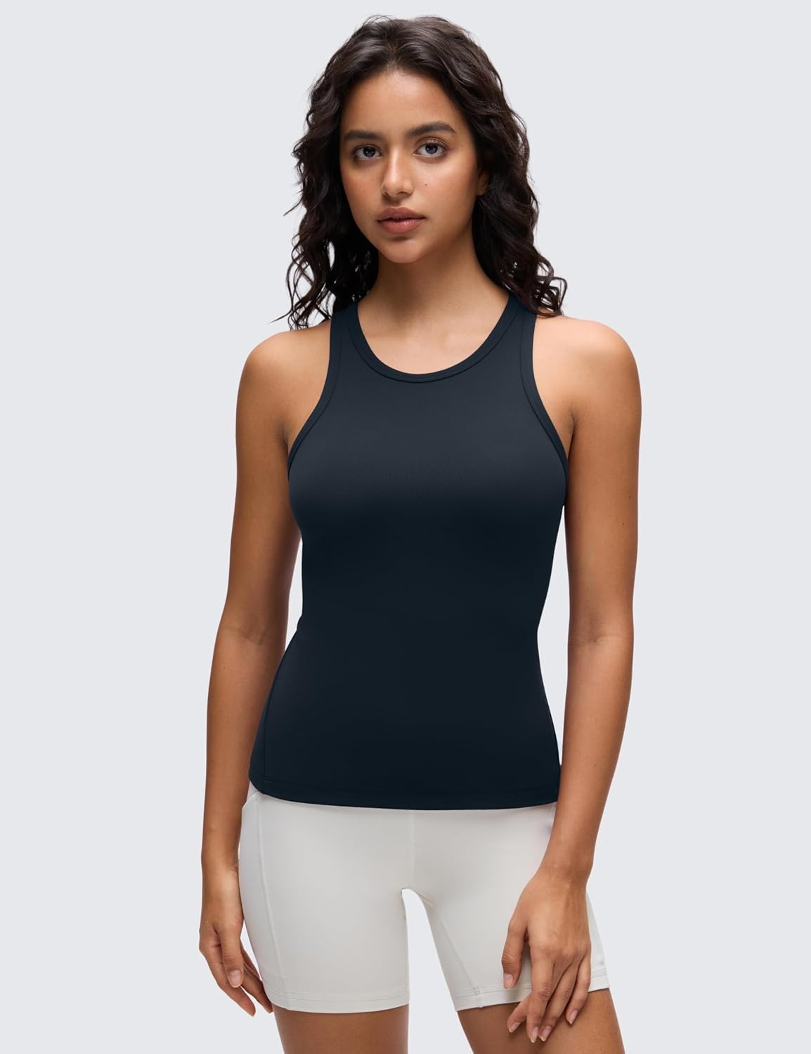 image:imageCRZ YOGA Butterluxe High Neck Tank Tops for Women Yoga Workout Athletic Gym Camisole Racerback Sleeveless ShirtsTrue Navy