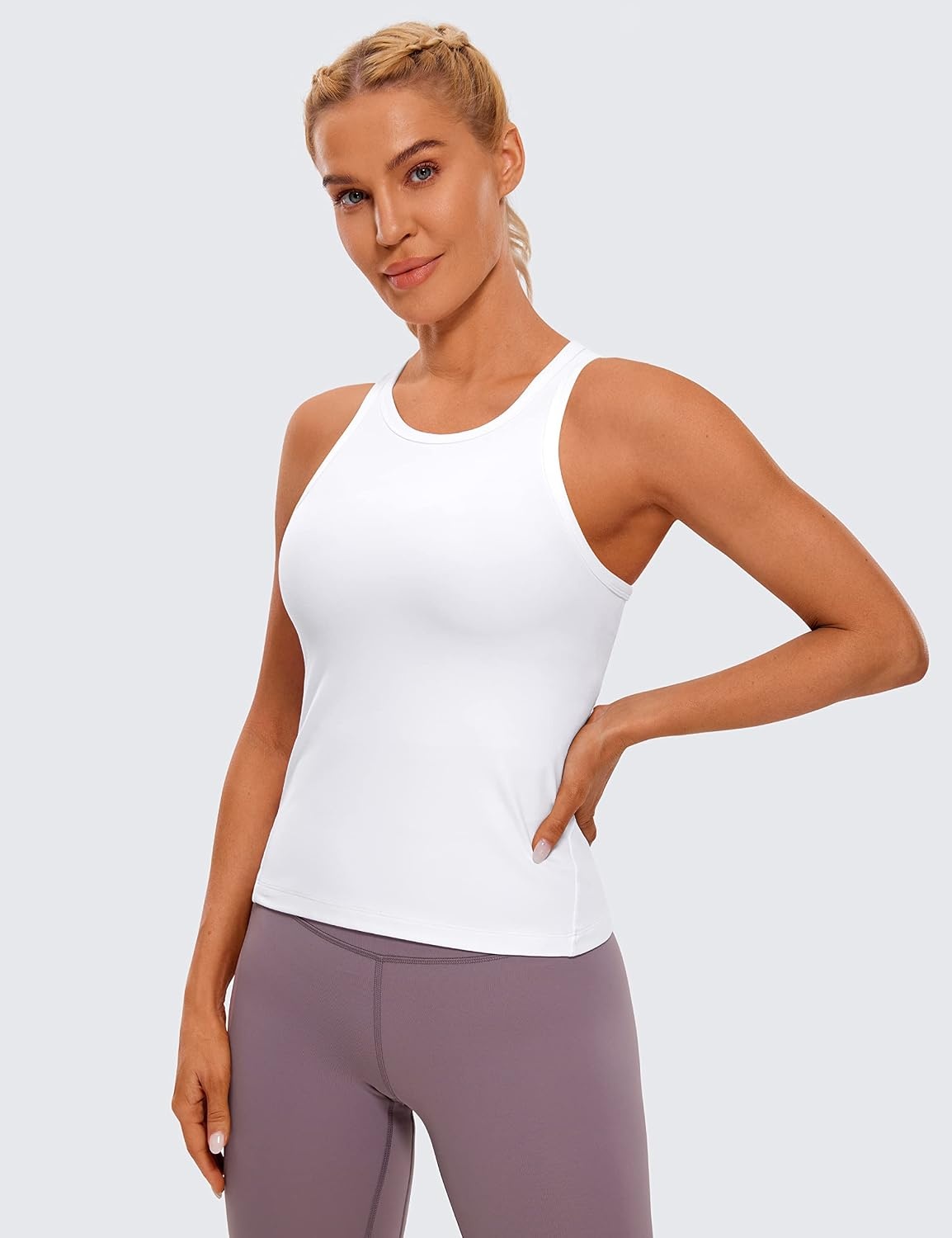 image:imageCRZ YOGA Butterluxe High Neck Tank Tops for Women Yoga Workout Athletic Gym Camisole Racerback Sleeveless ShirtsWhite