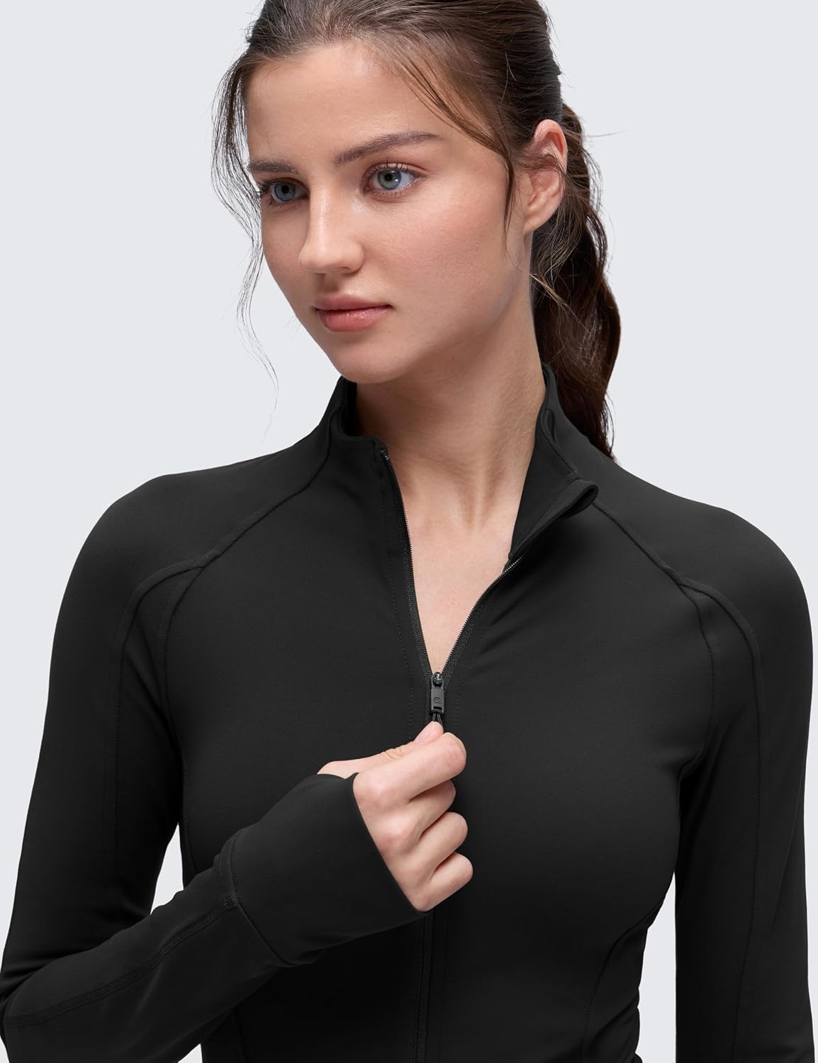 image:imageCRZ YOGA Butterluxe Hip Length Jackets for Women Full Zip Athletic Track Tops with Thumb Holes PocketsBlack