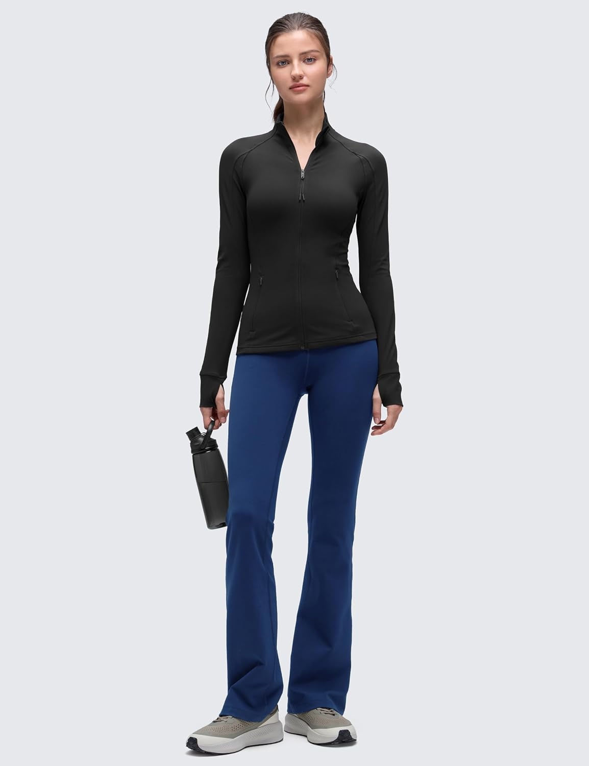 image:imageCRZ YOGA Butterluxe Hip Length Jackets for Women Full Zip Athletic Track Tops with Thumb Holes PocketsBlack