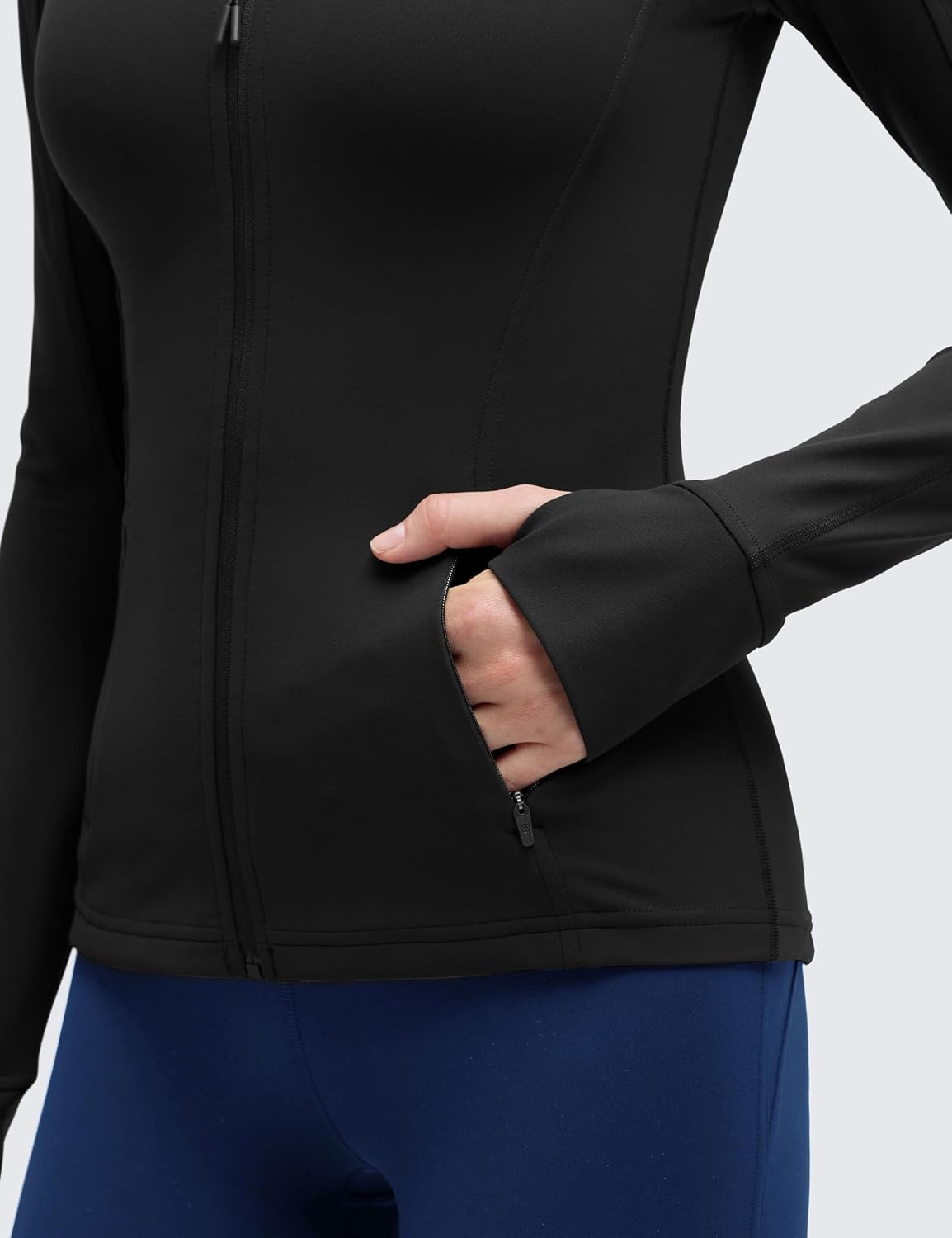 image:imageCRZ YOGA Butterluxe Hip Length Jackets for Women Full Zip Athletic Track Tops with Thumb Holes PocketsBlack