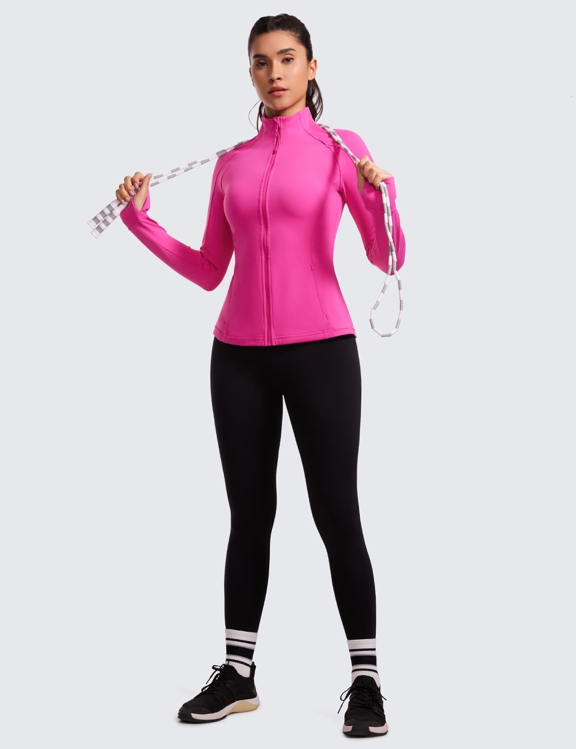 image:imageCRZ YOGA Butterluxe Hip Length Jackets for Women Full Zip Athletic Track Tops with Thumb Holes PocketsHibiscus Purple
