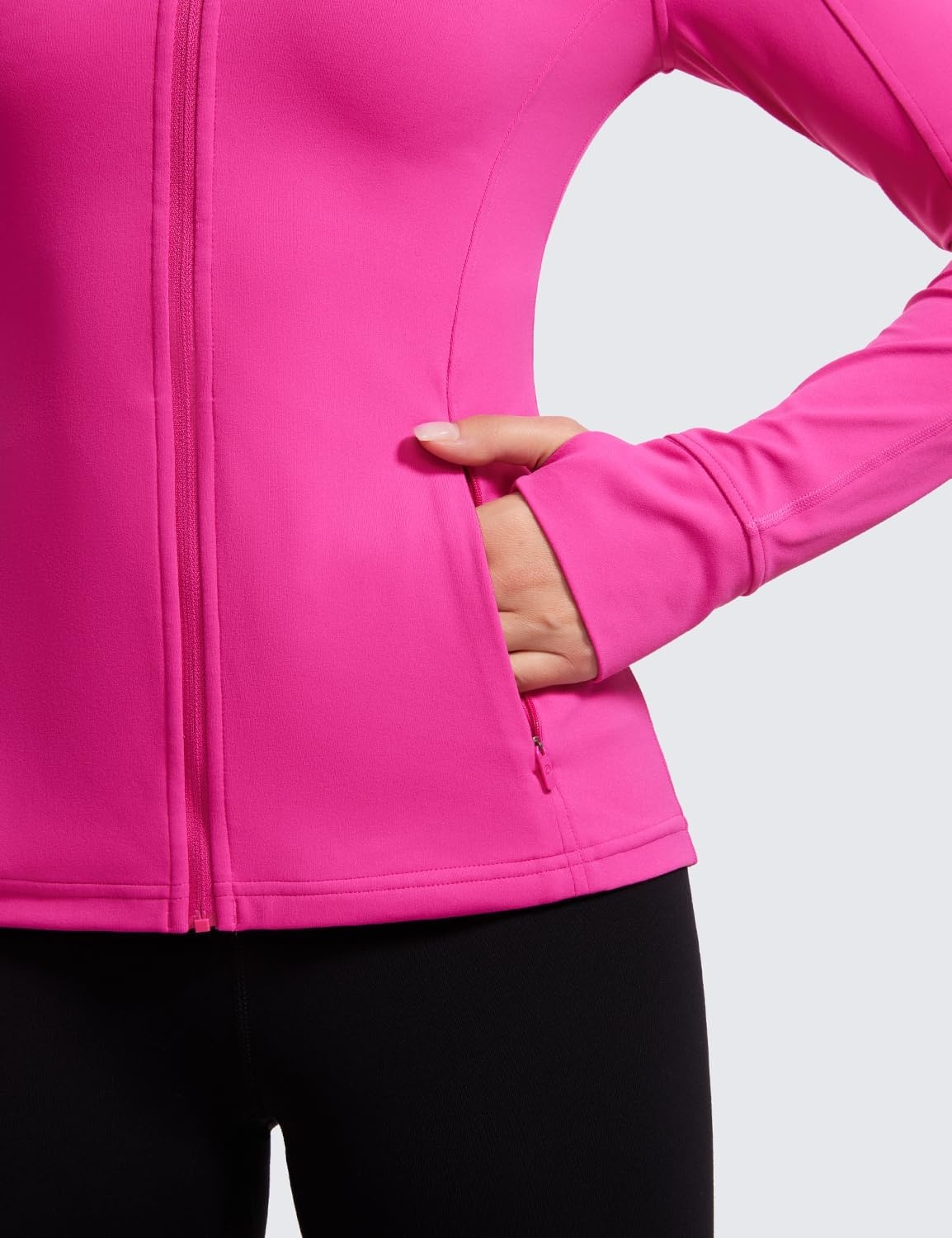 image:imageCRZ YOGA Butterluxe Hip Length Jackets for Women Full Zip Athletic Track Tops with Thumb Holes PocketsHibiscus Purple