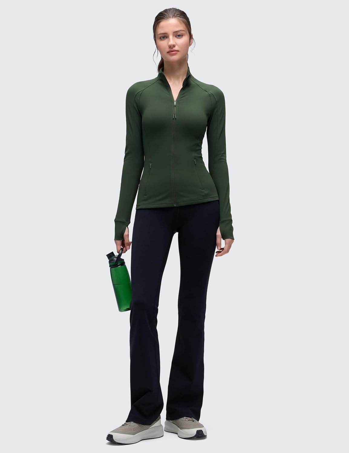 image:imageCRZ YOGA Butterluxe Hip Length Jackets for Women Full Zip Athletic Track Tops with Thumb Holes PocketsLegend Green