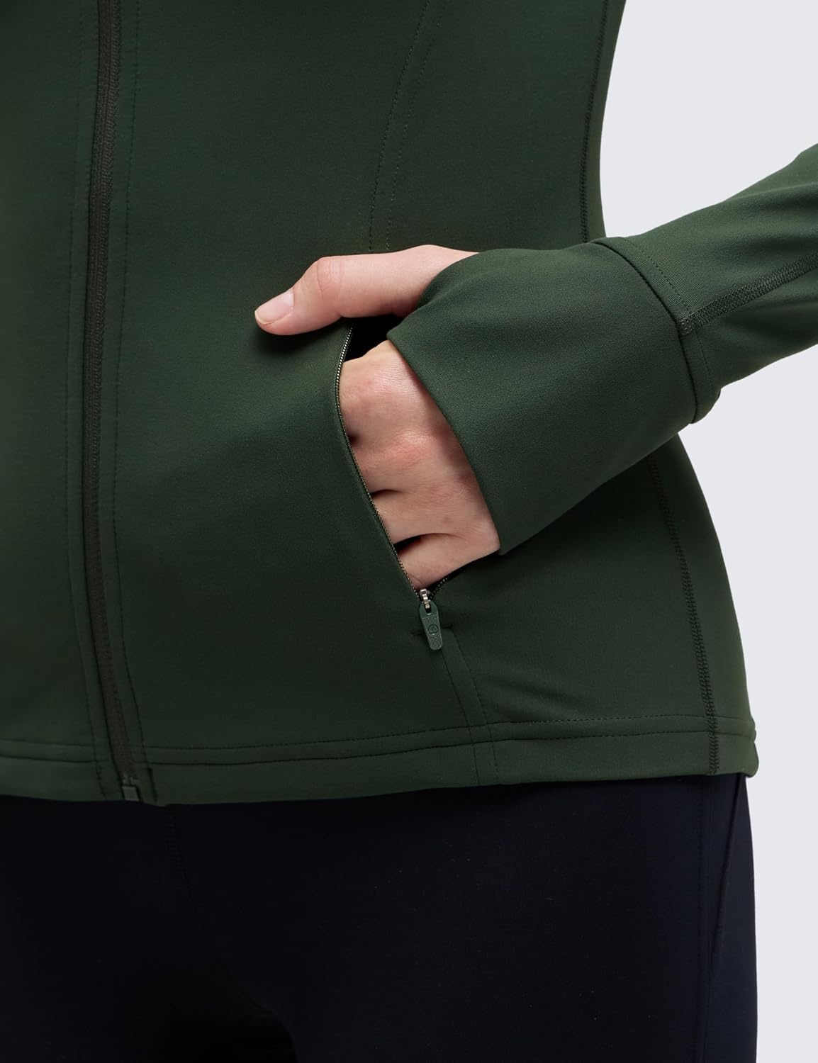 image:imageCRZ YOGA Butterluxe Hip Length Jackets for Women Full Zip Athletic Track Tops with Thumb Holes PocketsLegend Green