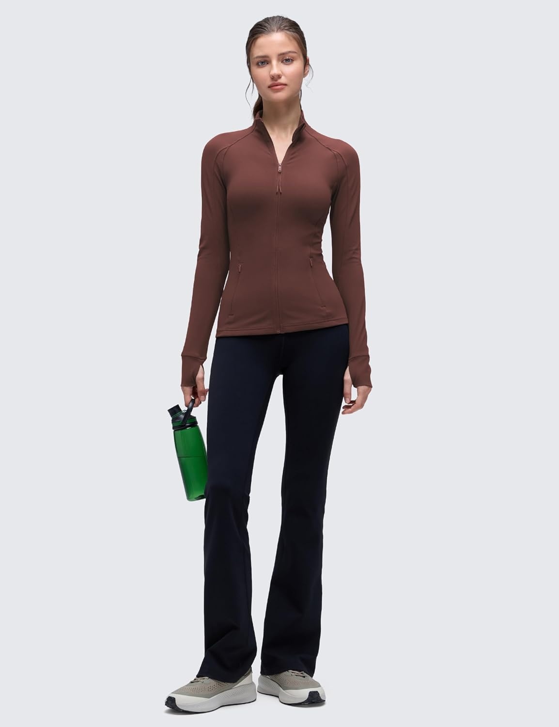 image:imageCRZ YOGA Butterluxe Hip Length Jackets for Women Full Zip Athletic Track Tops with Thumb Holes PocketsTaupe