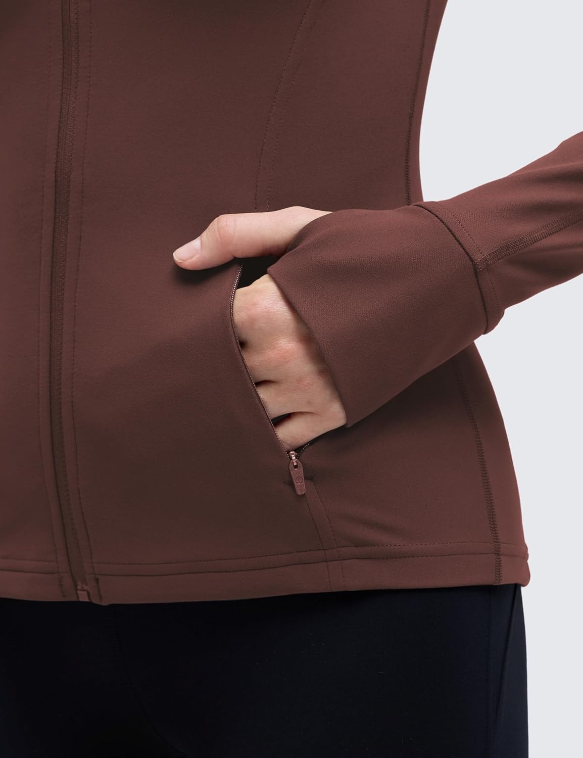 image:imageCRZ YOGA Butterluxe Hip Length Jackets for Women Full Zip Athletic Track Tops with Thumb Holes PocketsTaupe