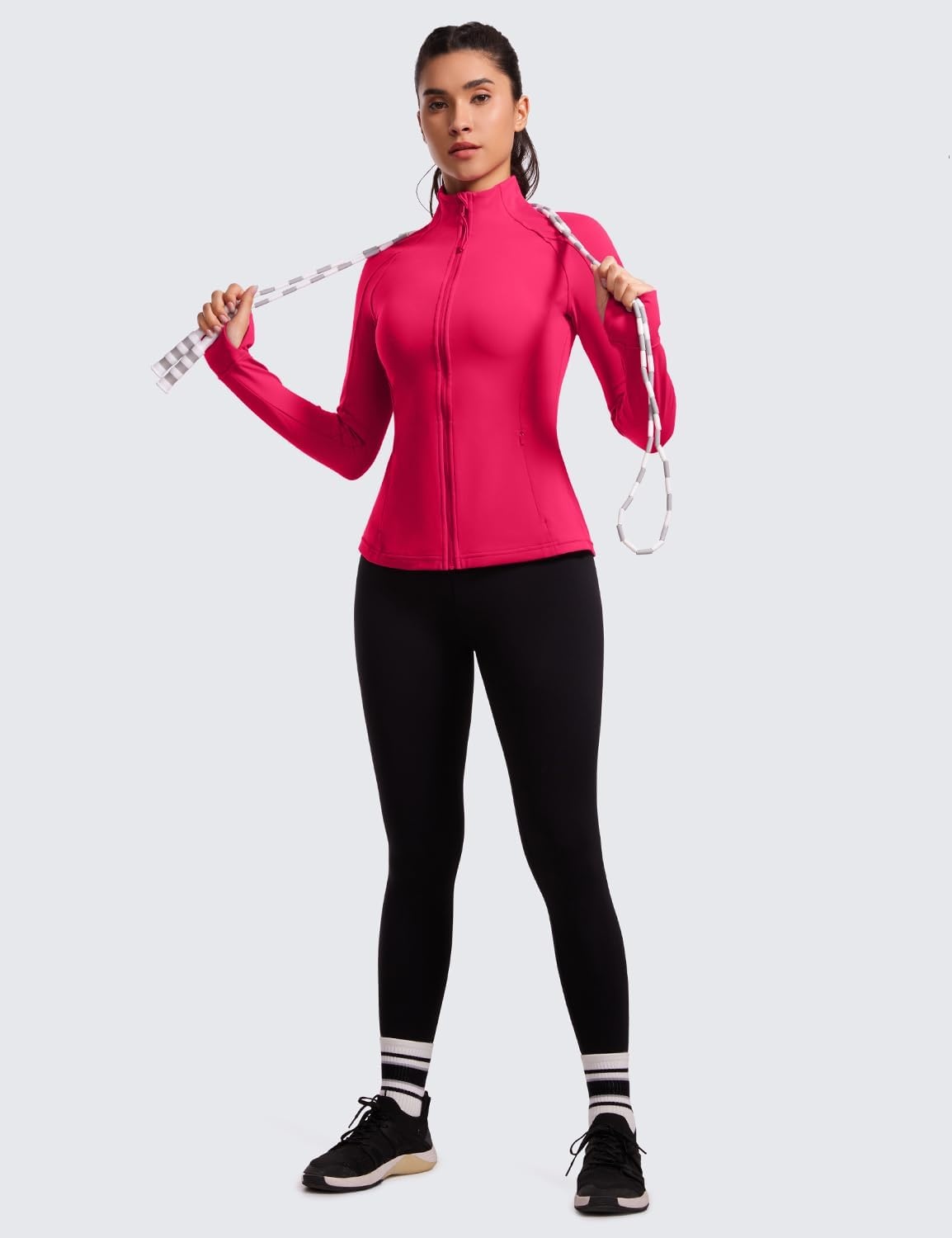 image:imageCRZ YOGA Butterluxe Hip Length Jackets for Women Full Zip Athletic Track Tops with Thumb Holes PocketsViva Magenta