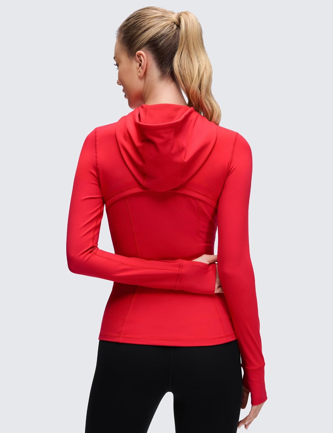 image:imageCRZ YOGA Butterluxe Hooded Athletic Jackets for Women Full Zip Track Casual Tops with Thumb Holes PocketsAurora Red