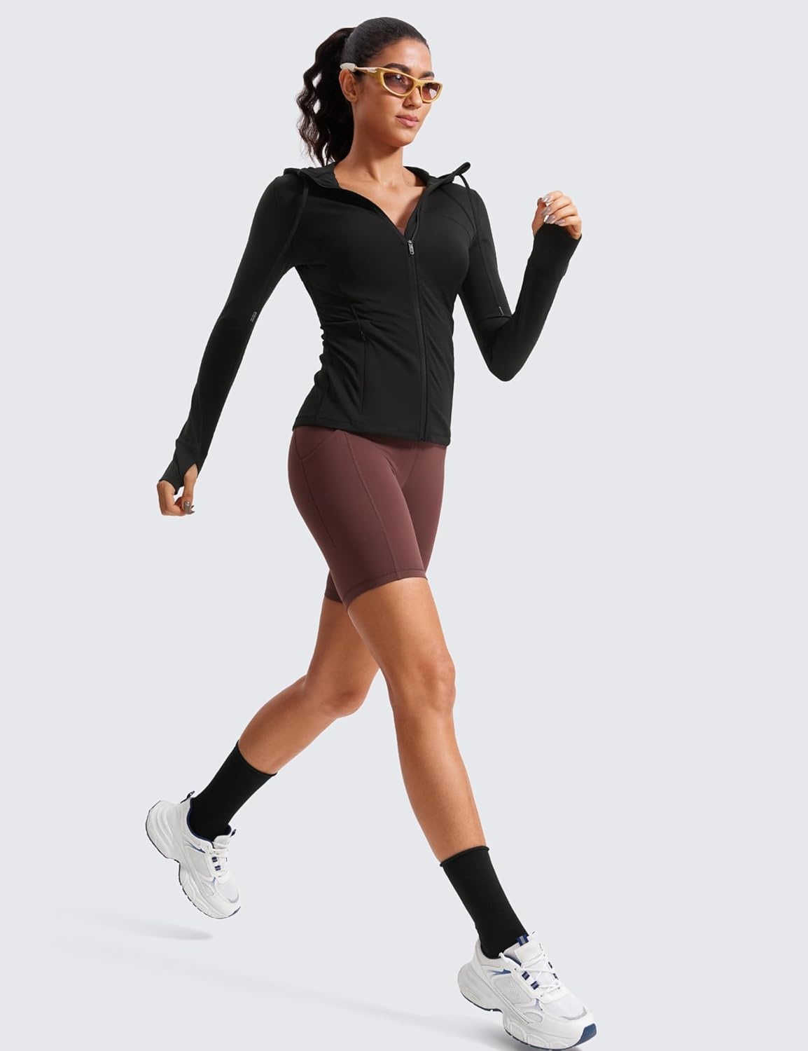 image:imageCRZ YOGA Butterluxe Hooded Athletic Jackets for Women Full Zip Track Casual Tops with Thumb Holes PocketsBlack