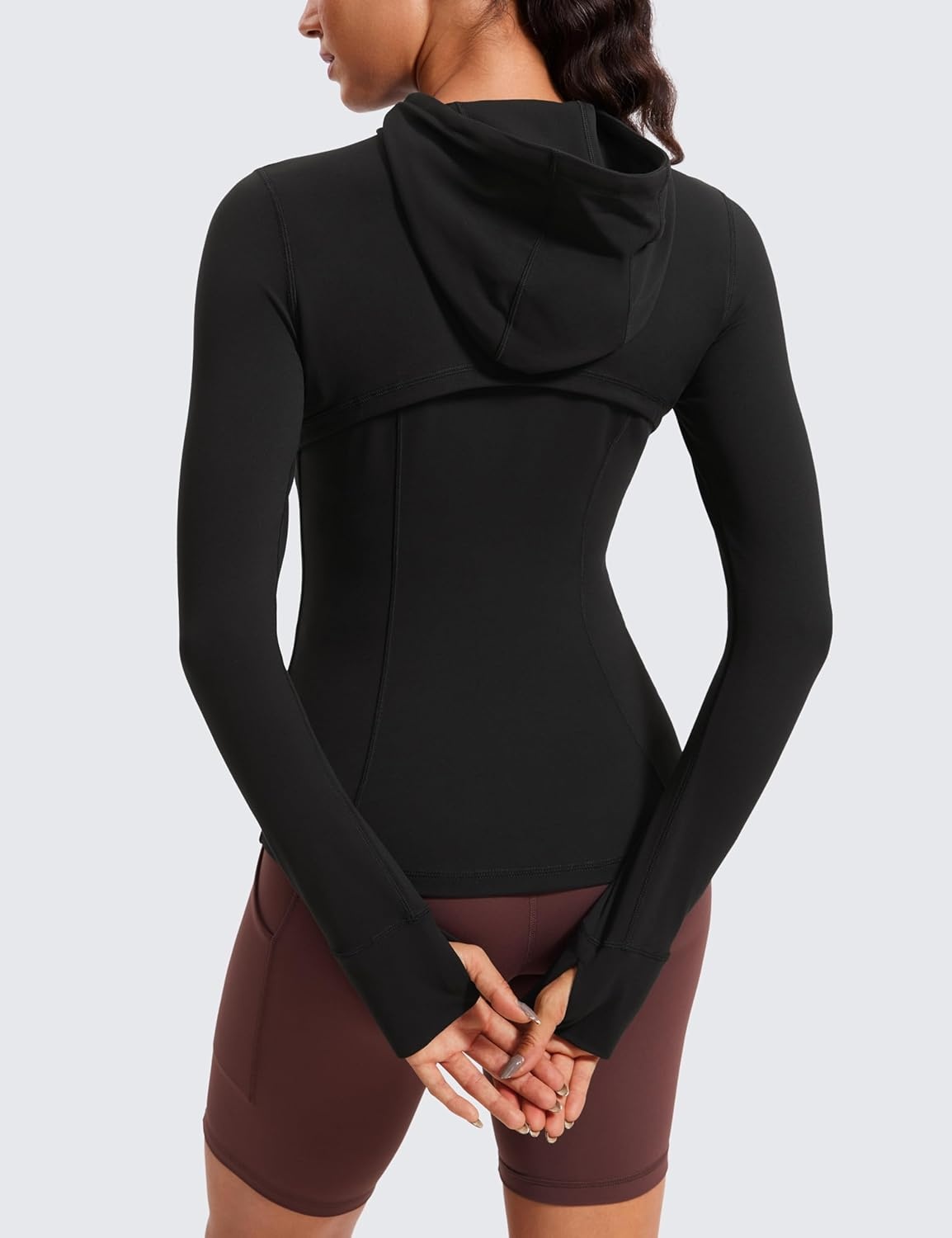 image:imageCRZ YOGA Butterluxe Hooded Athletic Jackets for Women Full Zip Track Casual Tops with Thumb Holes PocketsBlack