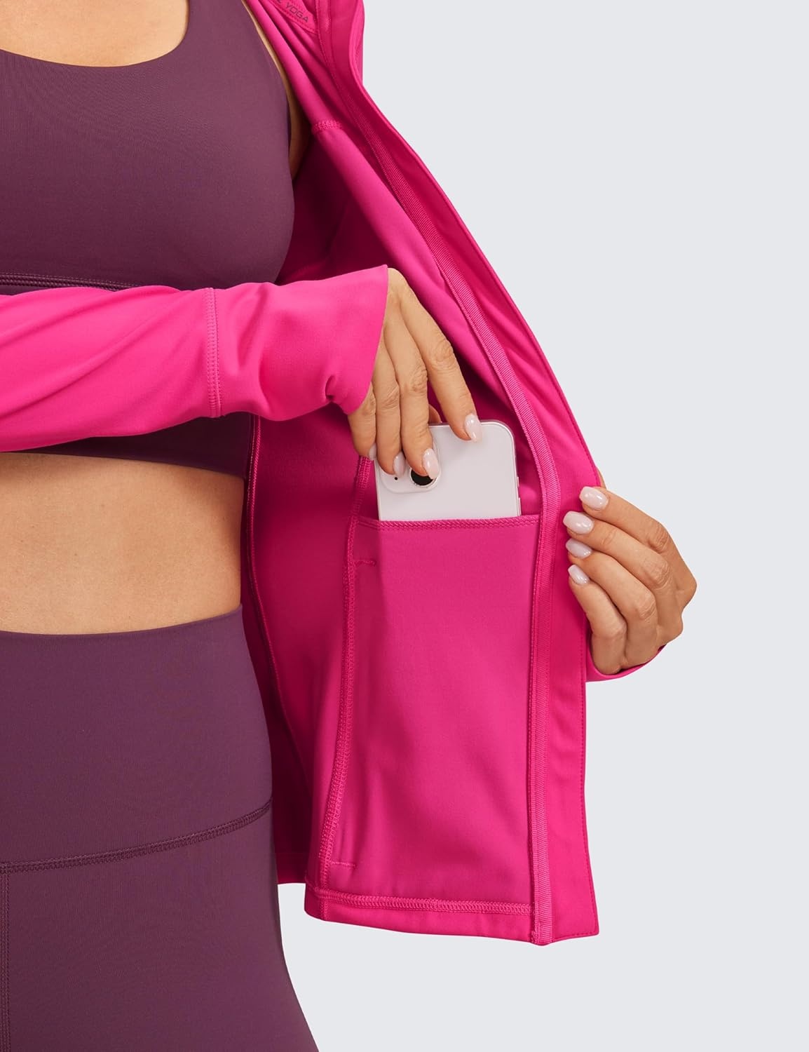 image:imageCRZ YOGA Butterluxe Hooded Athletic Jackets for Women Full Zip Track Casual Tops with Thumb Holes PocketsGranita Pink