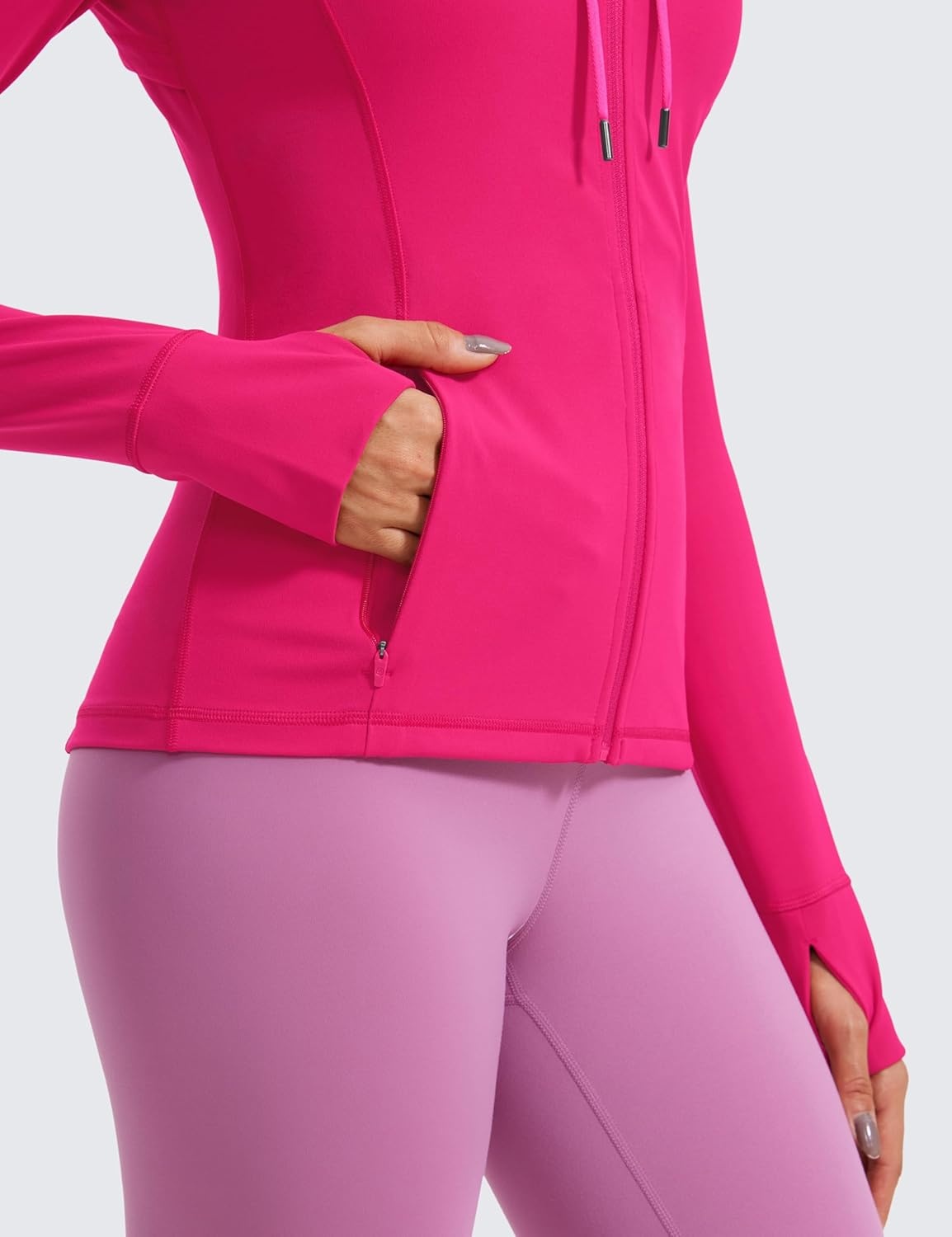 image:imageCRZ YOGA Butterluxe Hooded Athletic Jackets for Women Full Zip Track Casual Tops with Thumb Holes PocketsGranita Pink