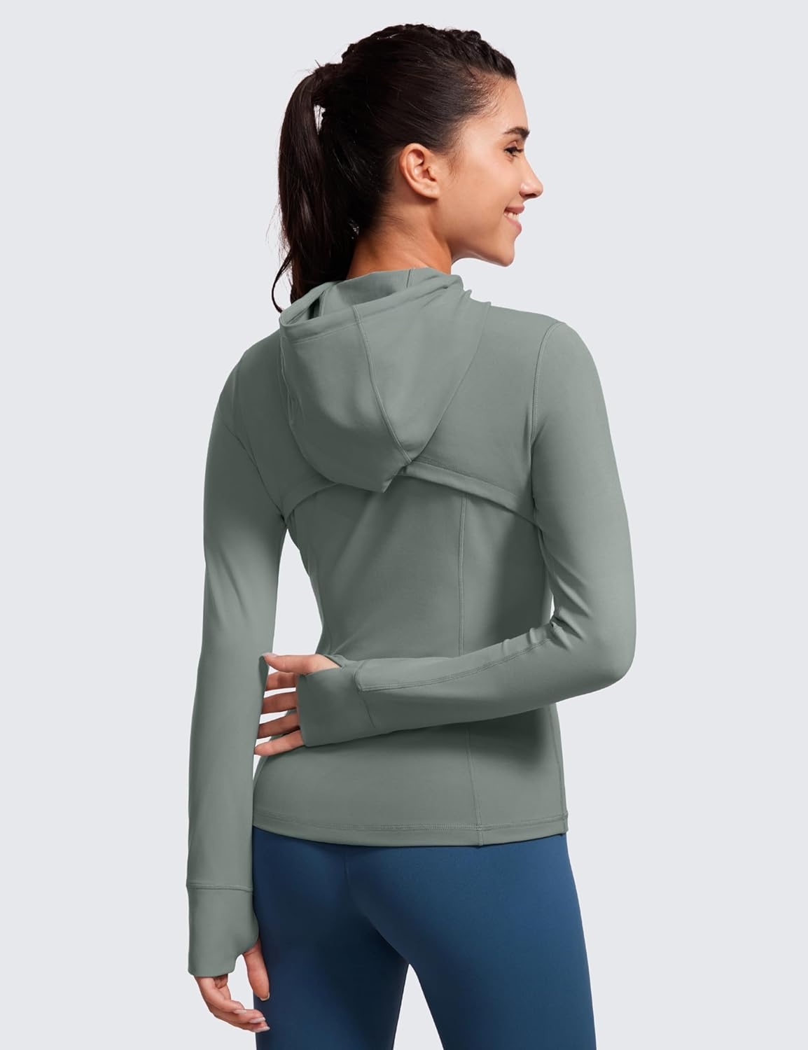 image:imageCRZ YOGA Butterluxe Hooded Athletic Jackets for Women Full Zip Track Casual Tops with Thumb Holes PocketsGrey Sage