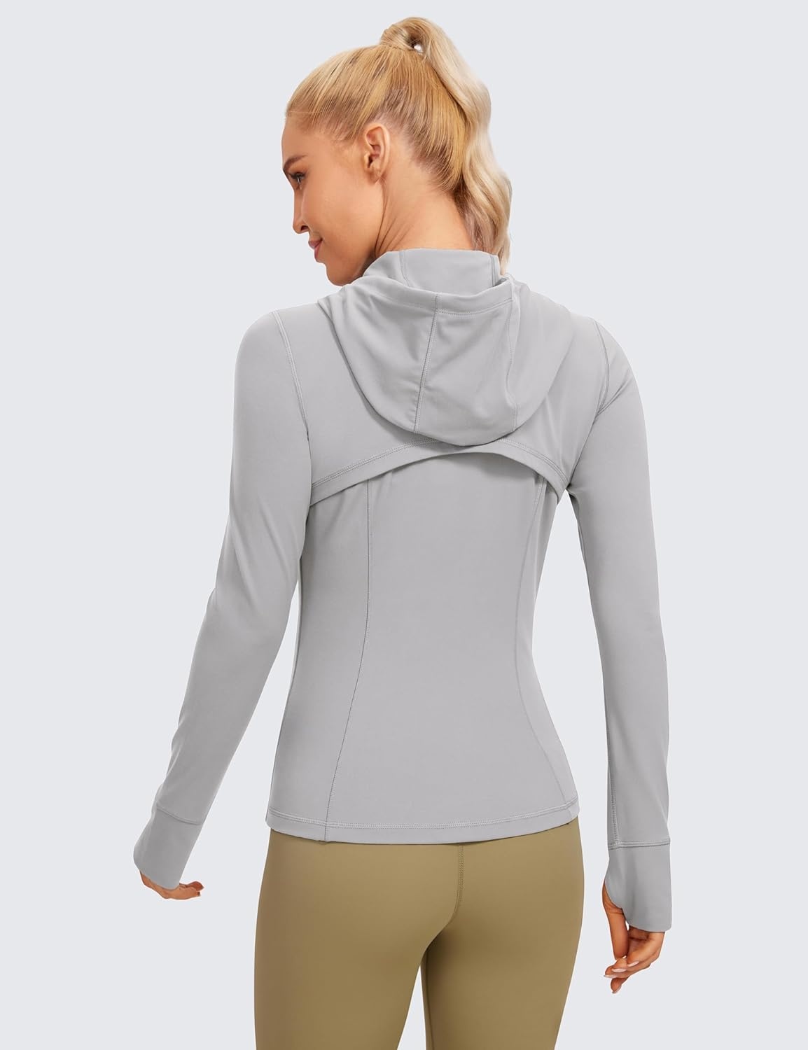 image:imageCRZ YOGA Butterluxe Hooded Athletic Jackets for Women Full Zip Track Casual Tops with Thumb Holes PocketsGull Gray