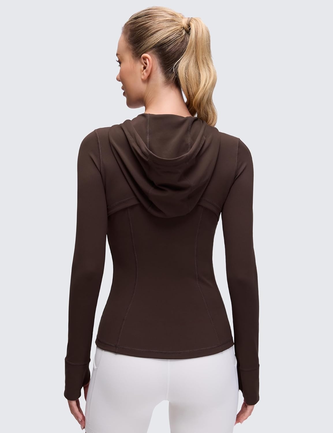 image:imageCRZ YOGA Butterluxe Hooded Athletic Jackets for Women Full Zip Track Casual Tops with Thumb Holes PocketsHot Fudge Brown