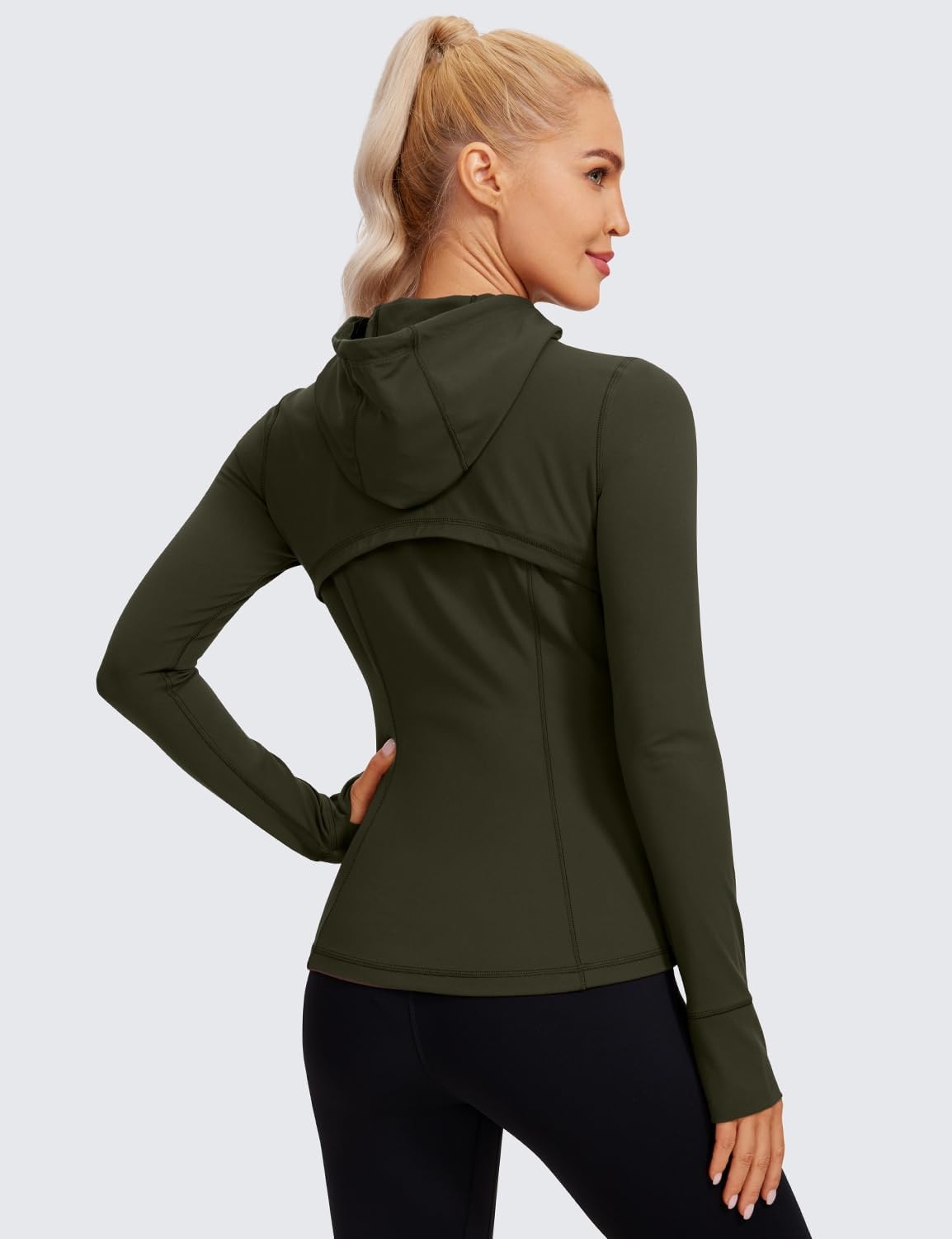 image:imageCRZ YOGA Butterluxe Hooded Athletic Jackets for Women Full Zip Track Casual Tops with Thumb Holes PocketsOlive Green